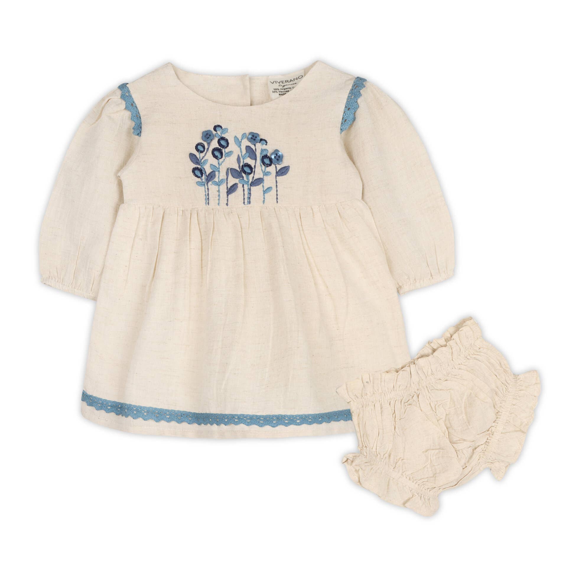 Matera Embroidered Baby Dress & Bloomer (Organic Cotton)