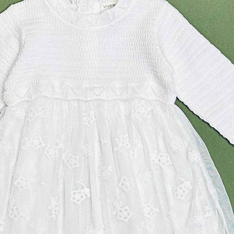 Organic White Floral Embroidered Tutu Knit Baby Dress