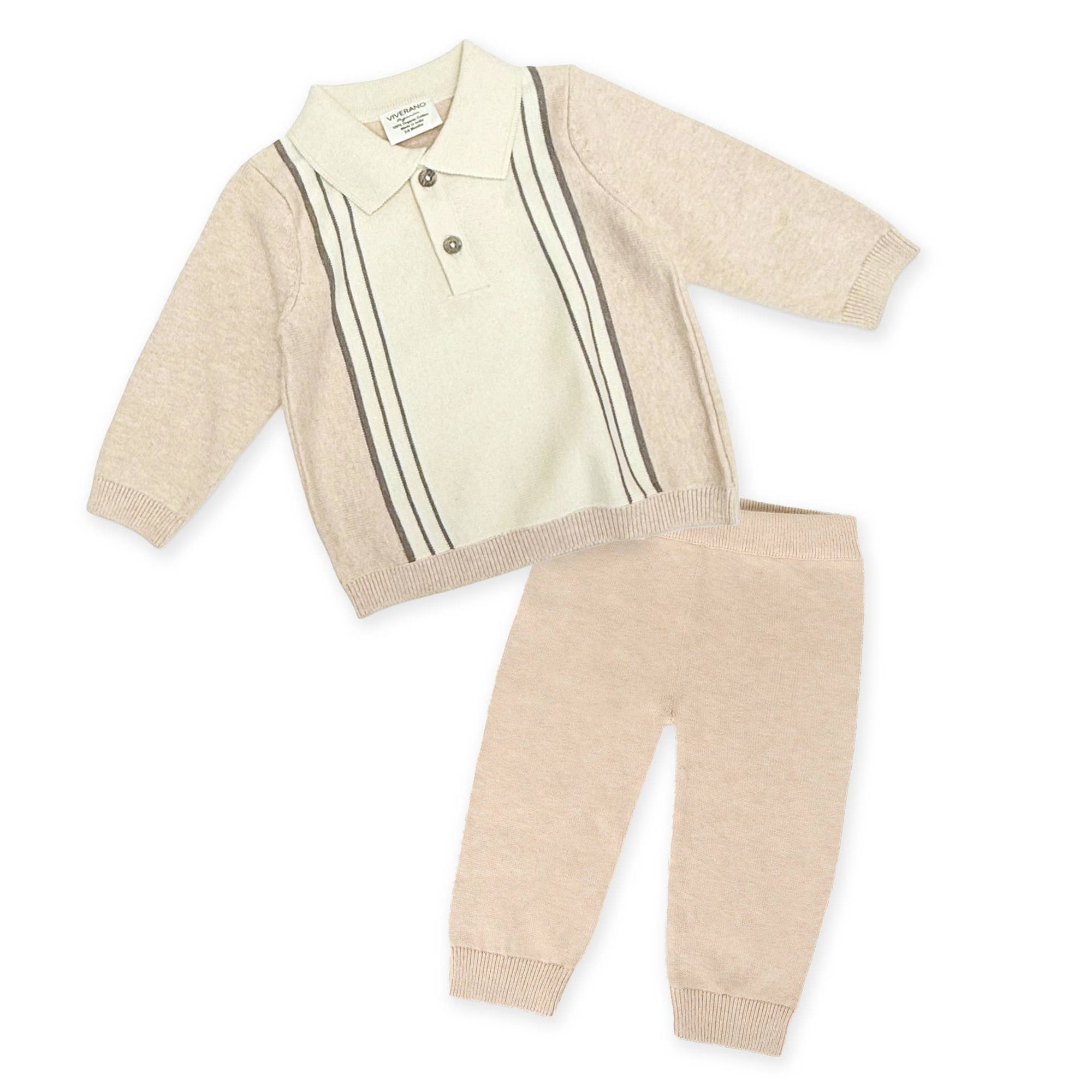 Classic Stripe Polo Knit Baby Pullover & Pant Set (Organic)