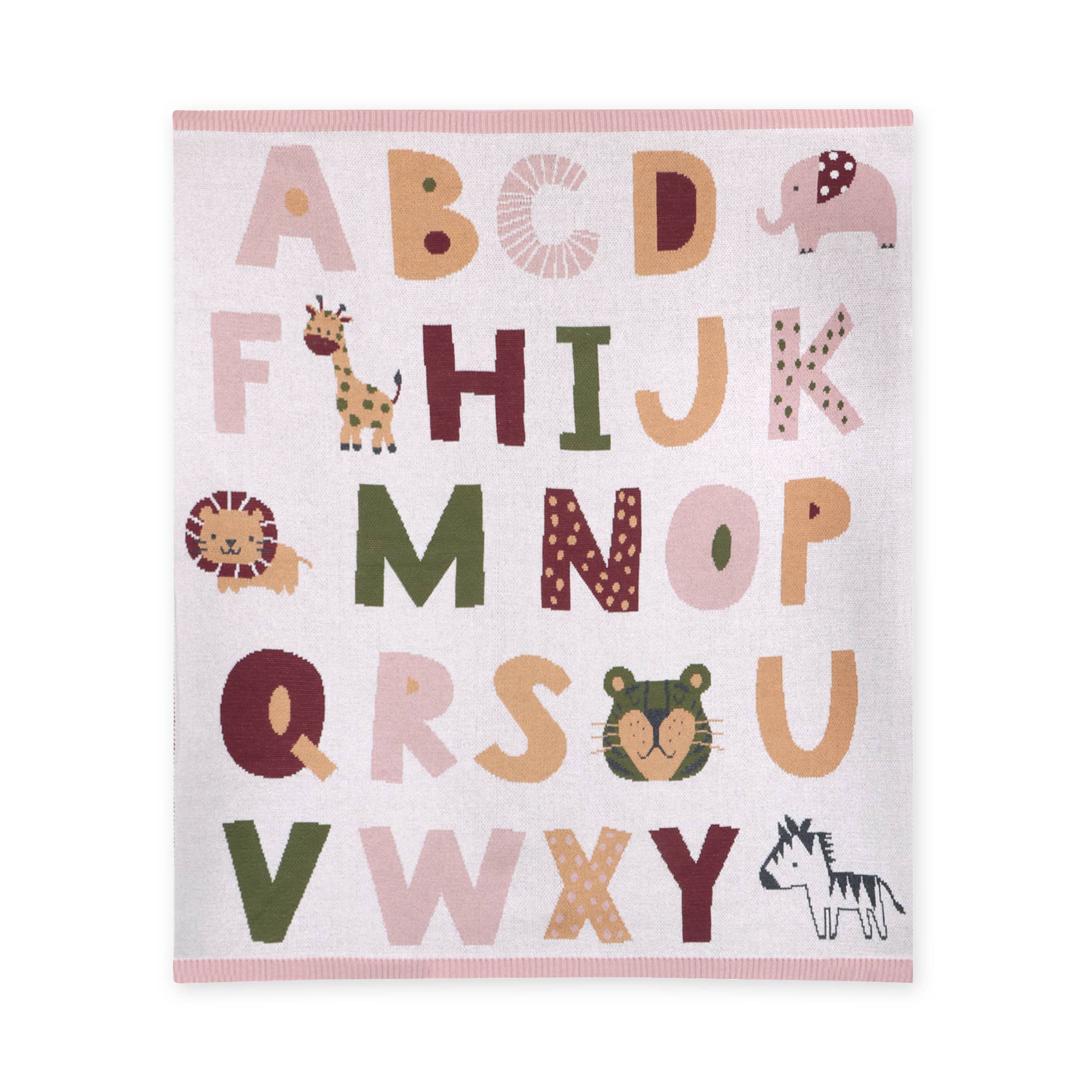 Alphabet Blush - Organic Jacquard Sweater Knit Baby Blanket