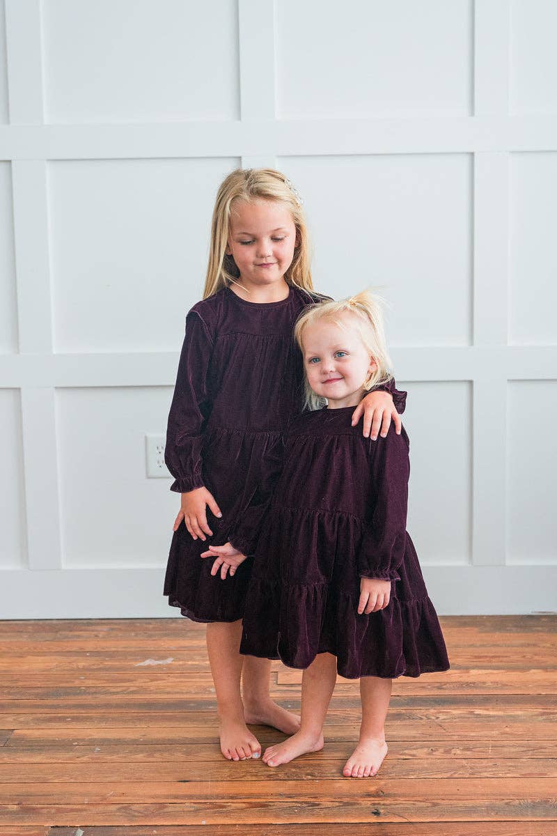 Burgundy Velvet Tiered Dress