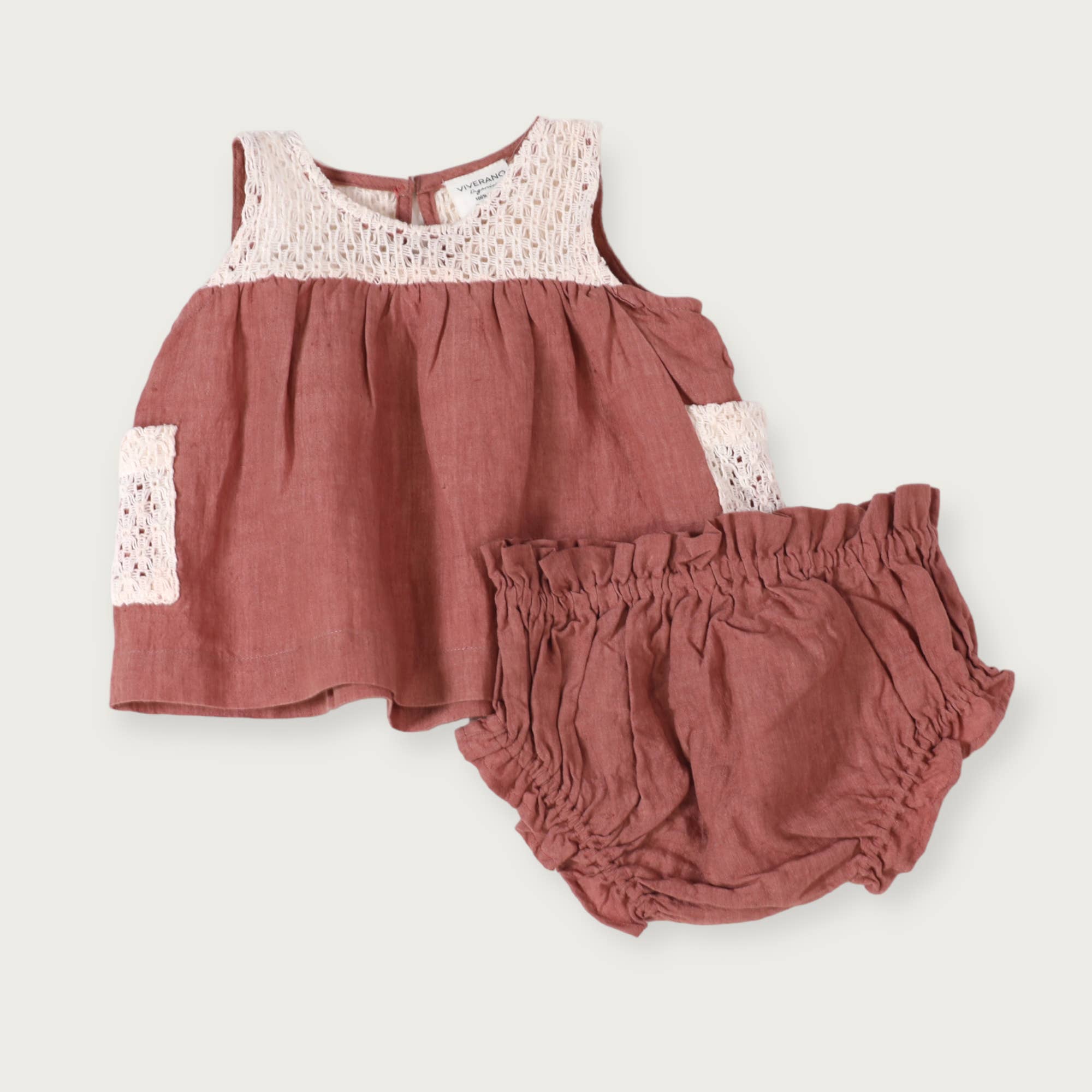 Mirabelle Linen Crochet Baby Dress + Bloomer (Natural Linen)