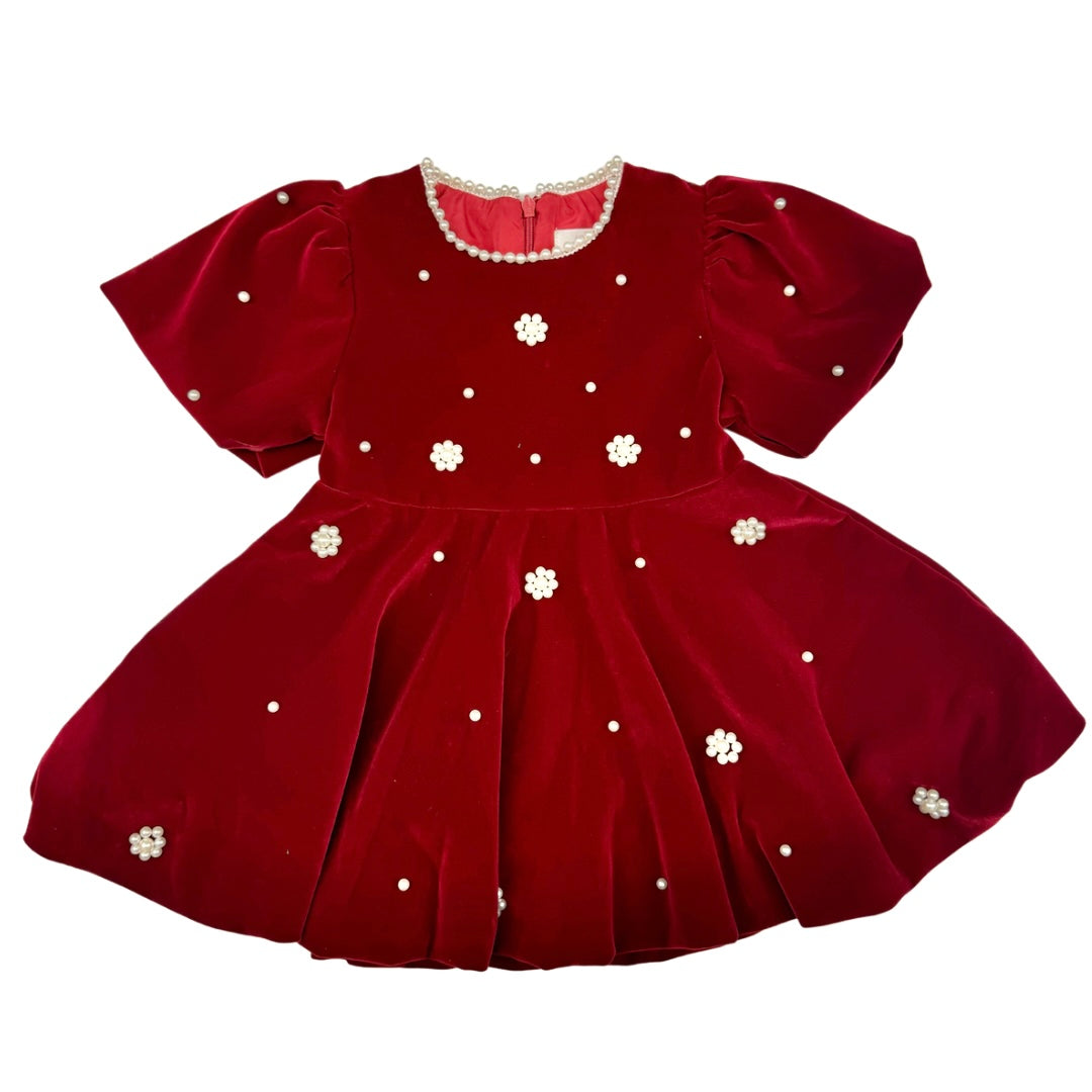 Red Pearl Velvet Dress