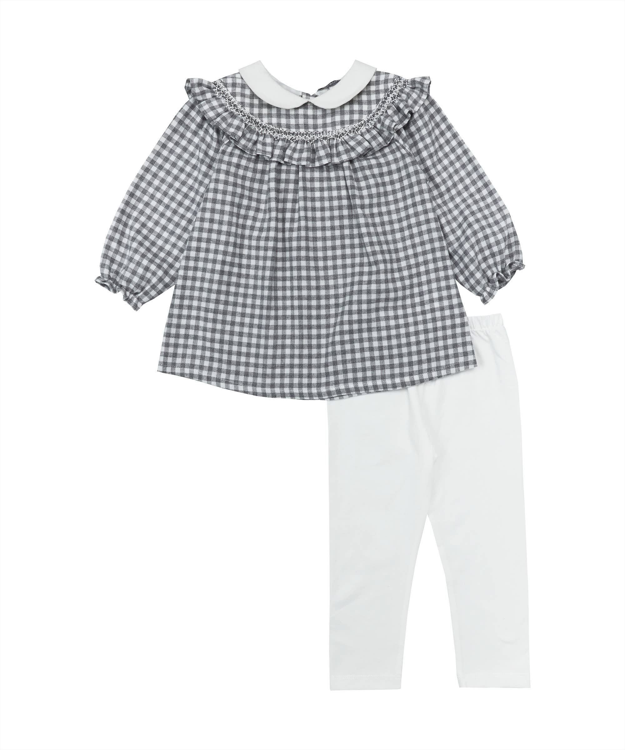 Gray Smocked Flannel Checkered Top + Leggings