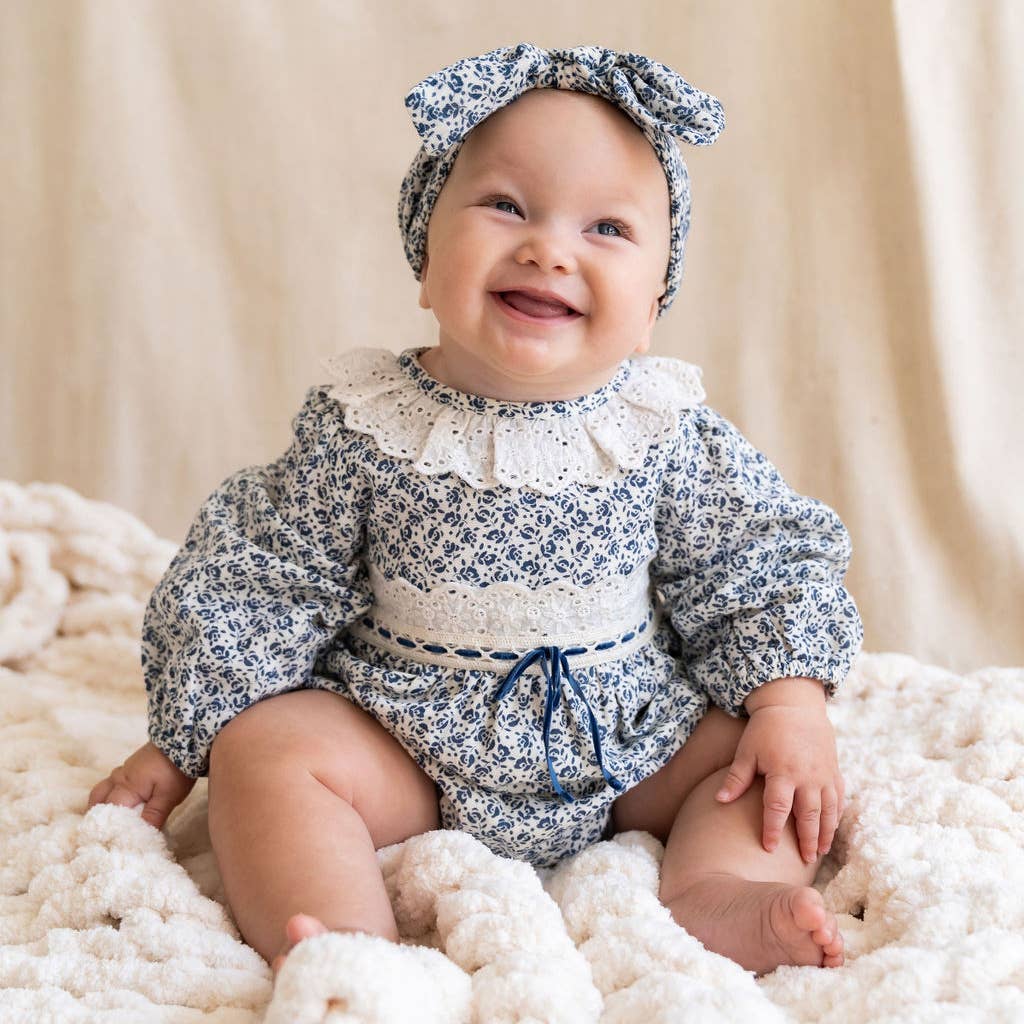 Organic Floral Print & Lace Baby Girl Romper