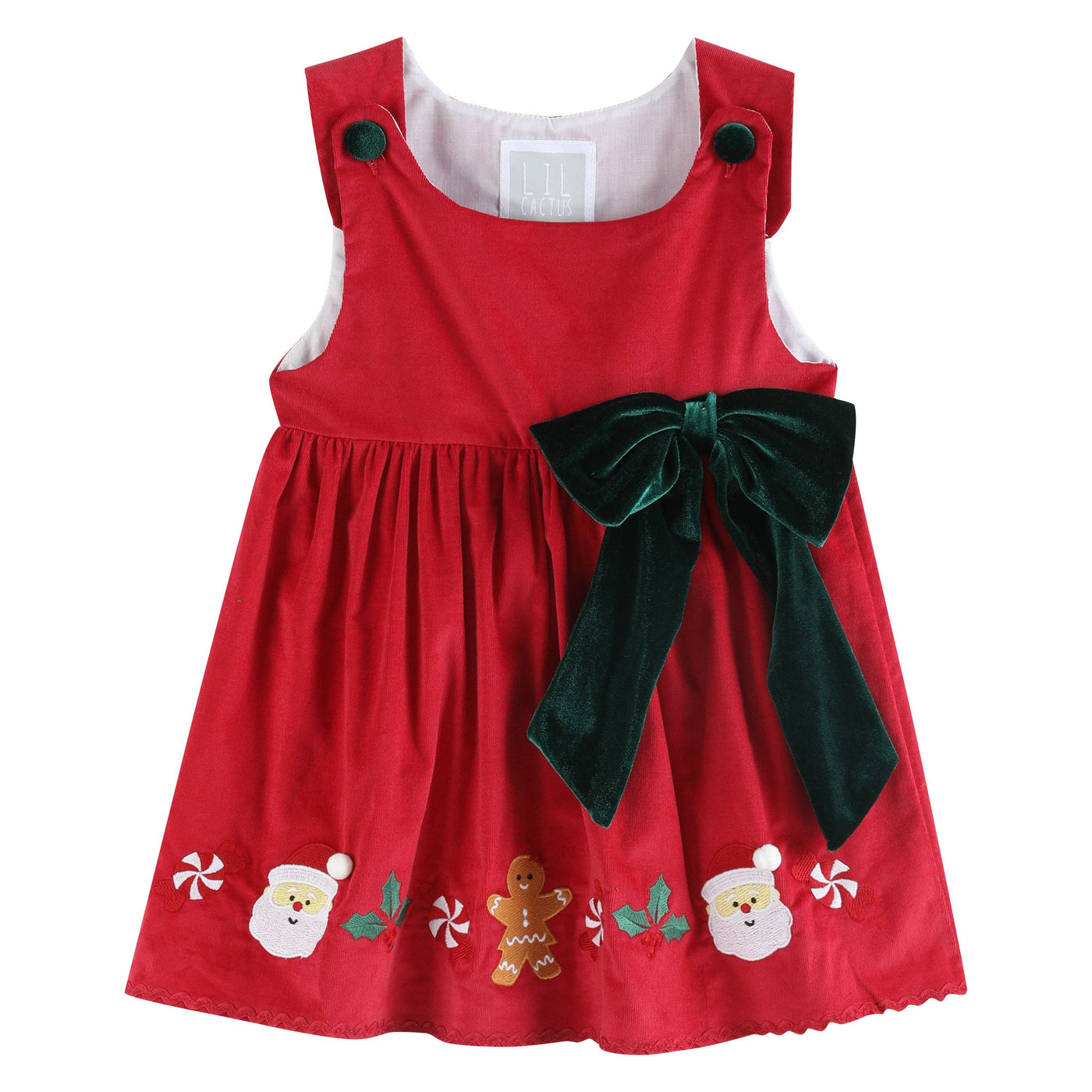 Red Corduroy Christmas Applique Big Bow Dress