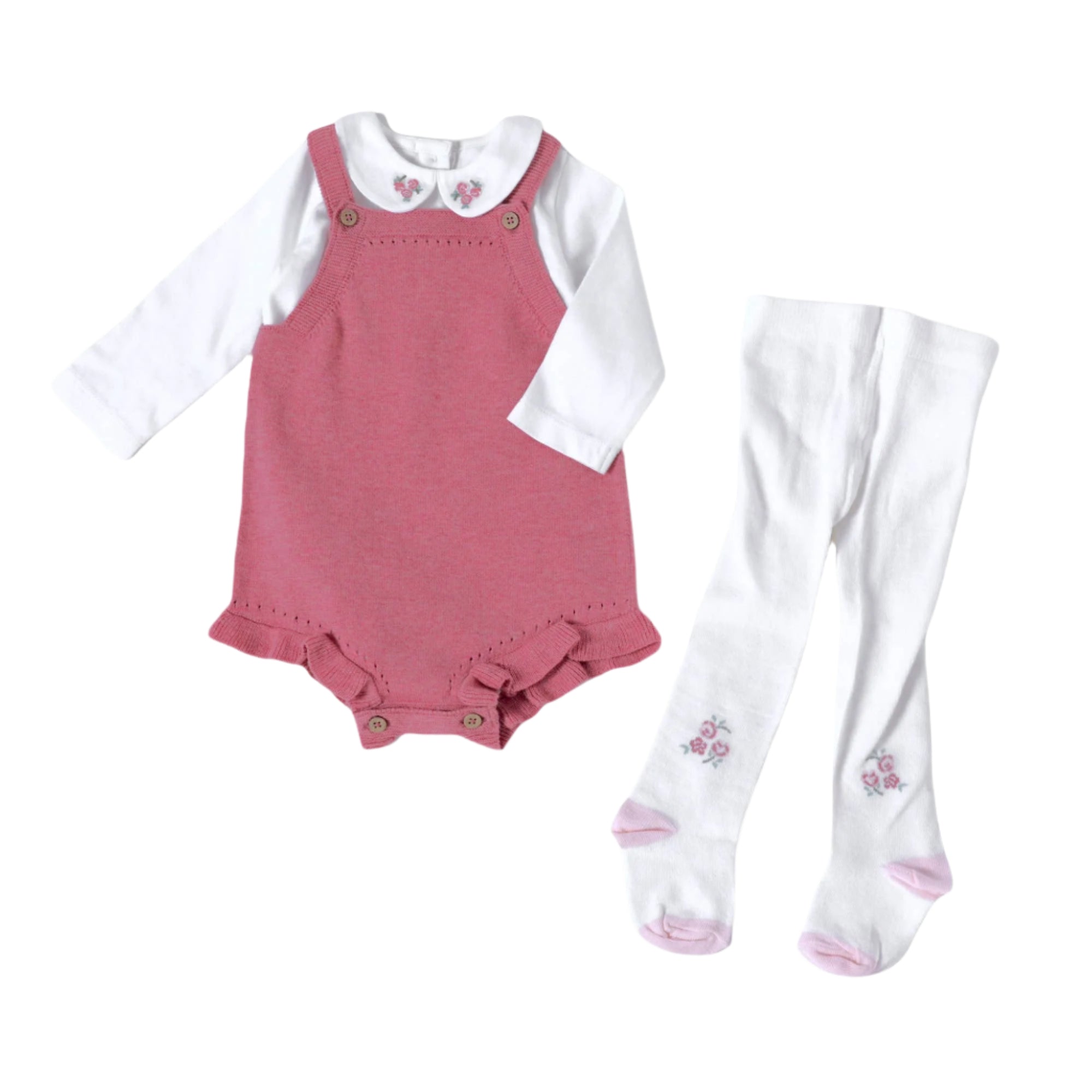 Rose Heather Knit Baby Romper+Bodysuit+Tights (3 Piece Set)