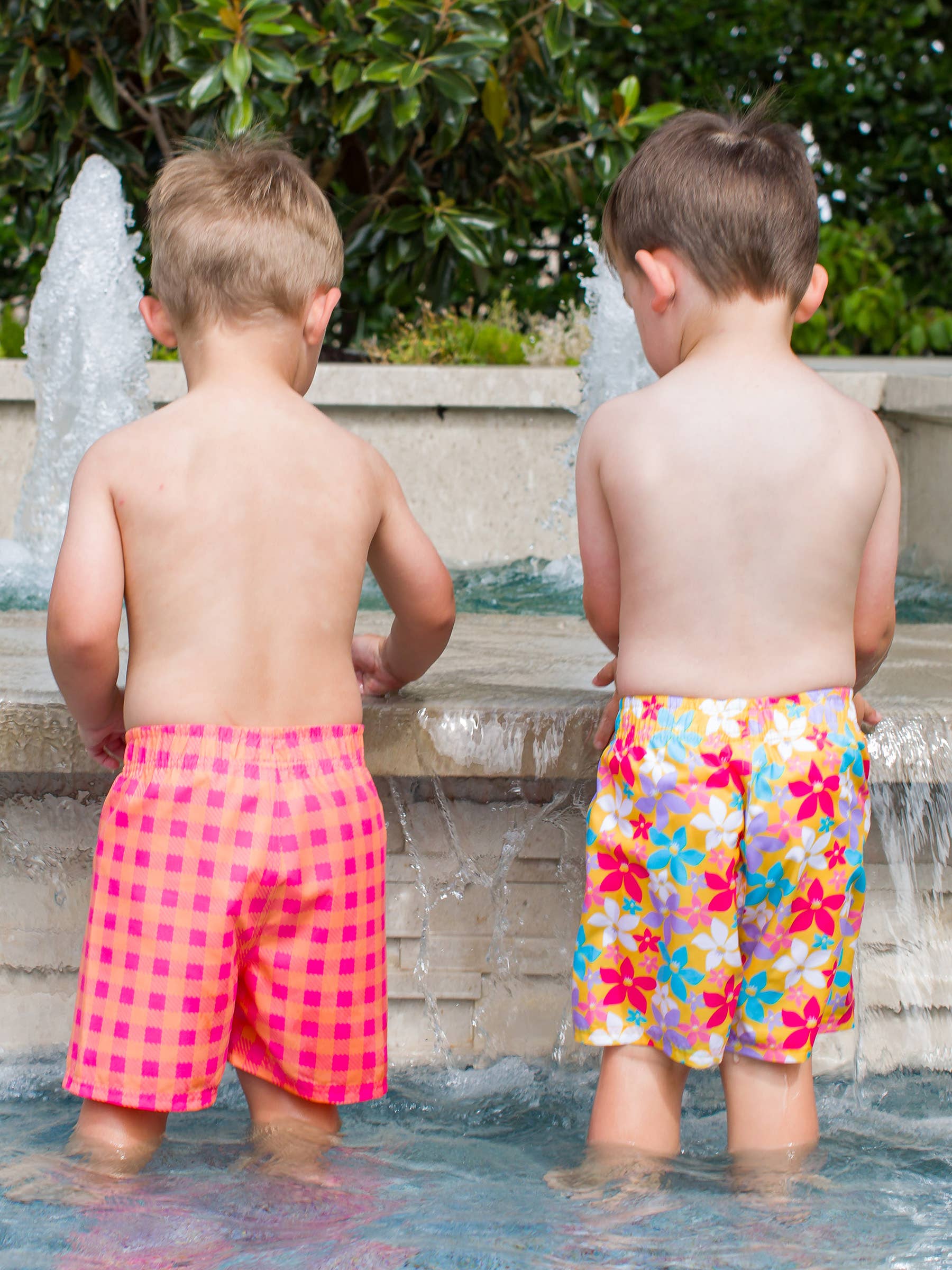 Boys Sunset Sorbet Gingham Swim Trunks