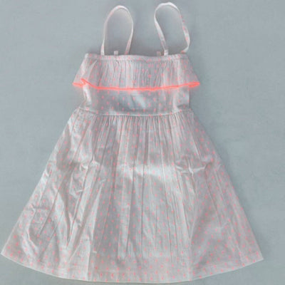 Neon Pink Cotton Dobby Yoke Ruffle Gathered Dress