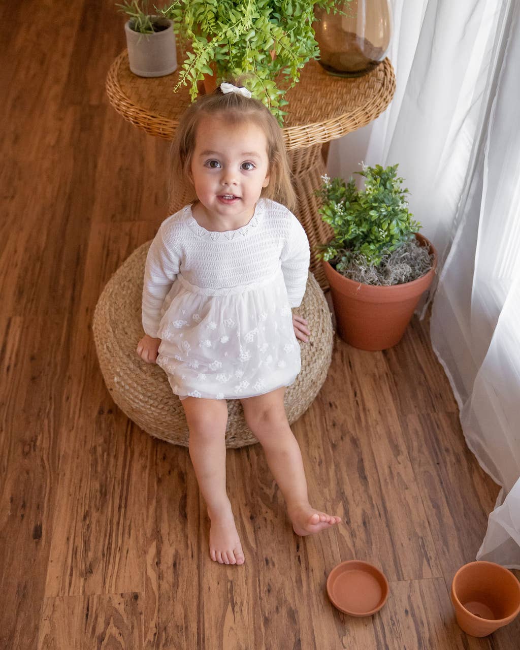 Organic White Floral Embroidered Tutu Knit Baby Dress