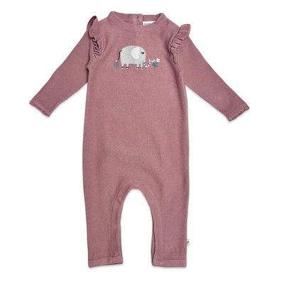 Elephant Embroidered Ruffle Baby Knit Jumpsuit (Organic)