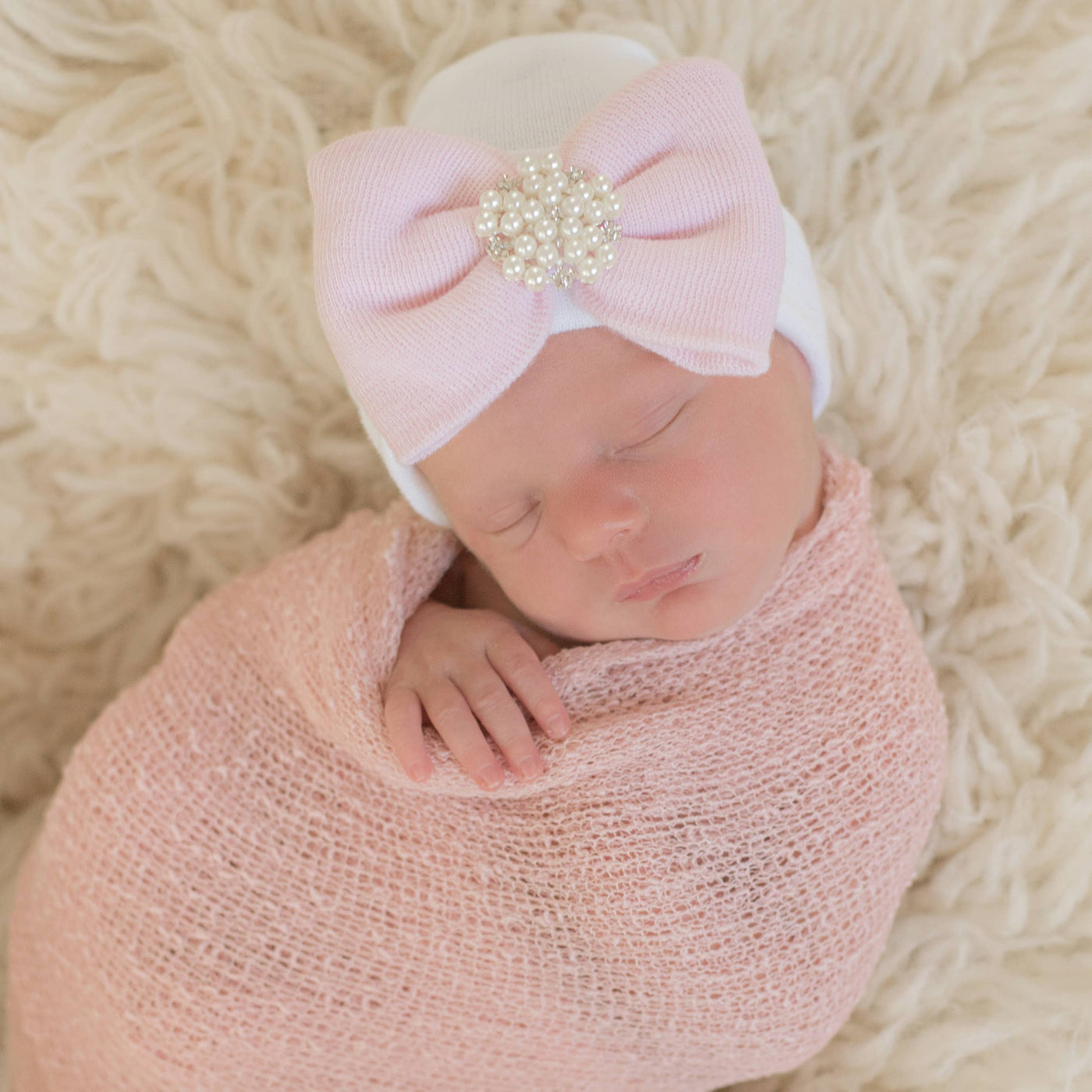 White Hat w/ Pink Bow + Pearl