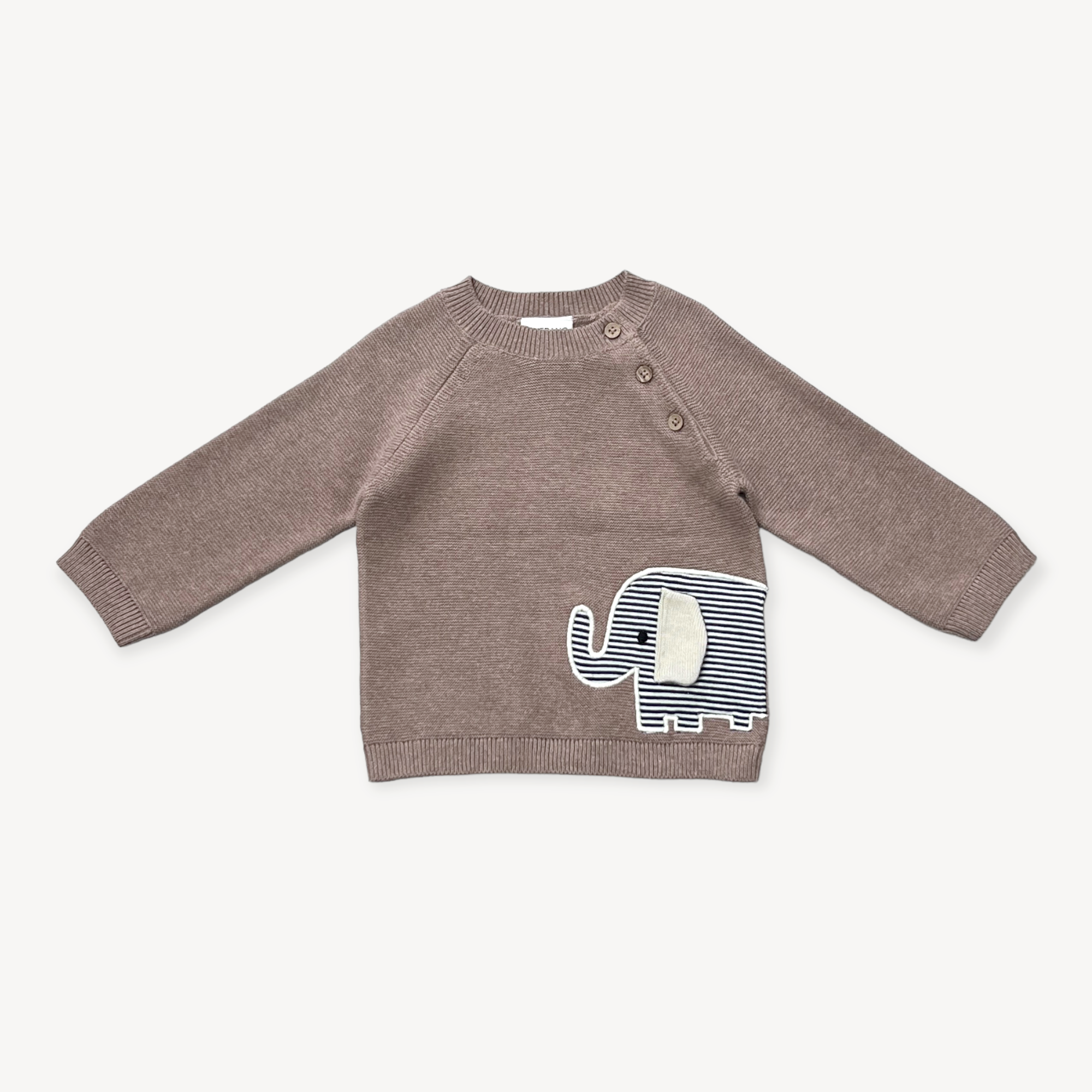 Elephant Embroidered Baby Knit Pullover (Organic)