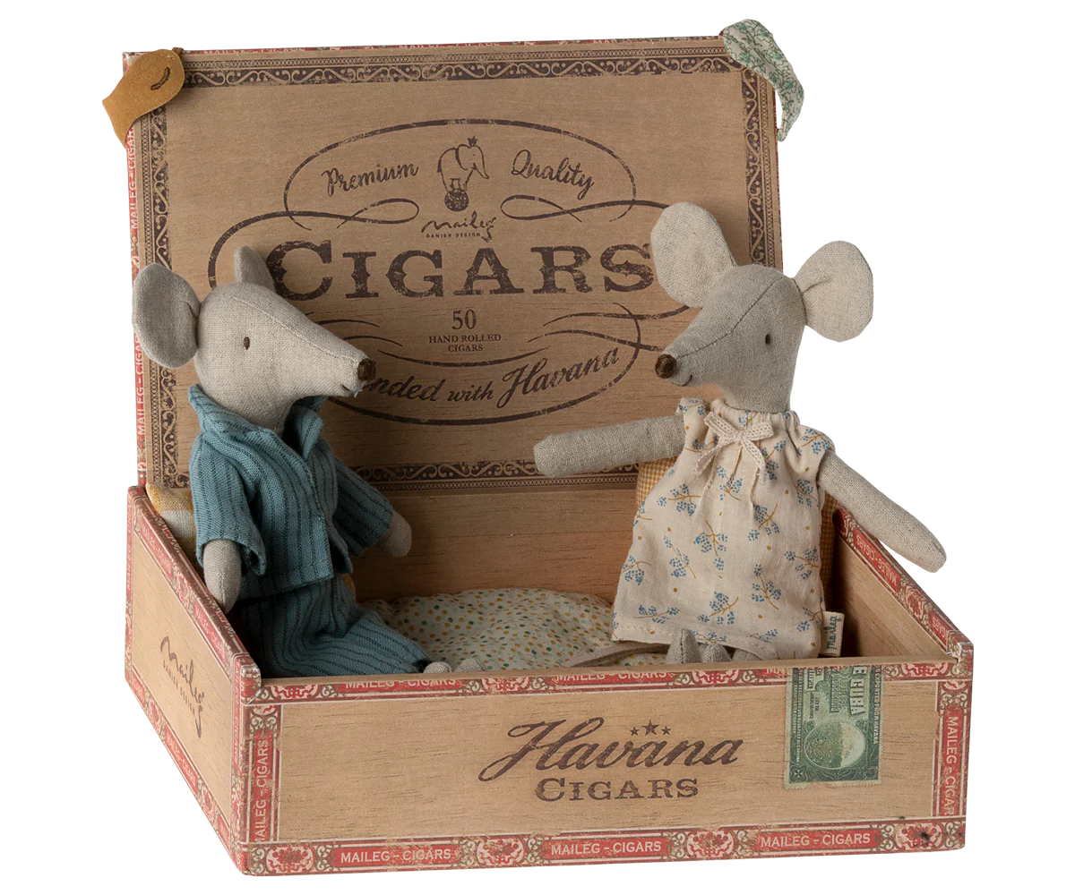 Mum & Dad Mice in Cigar Box