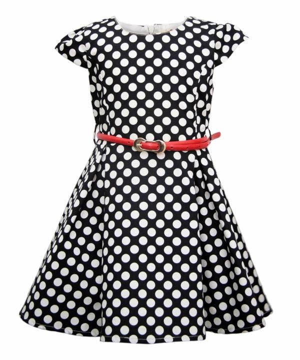 1099 Polka Dots Dress with Red Belt