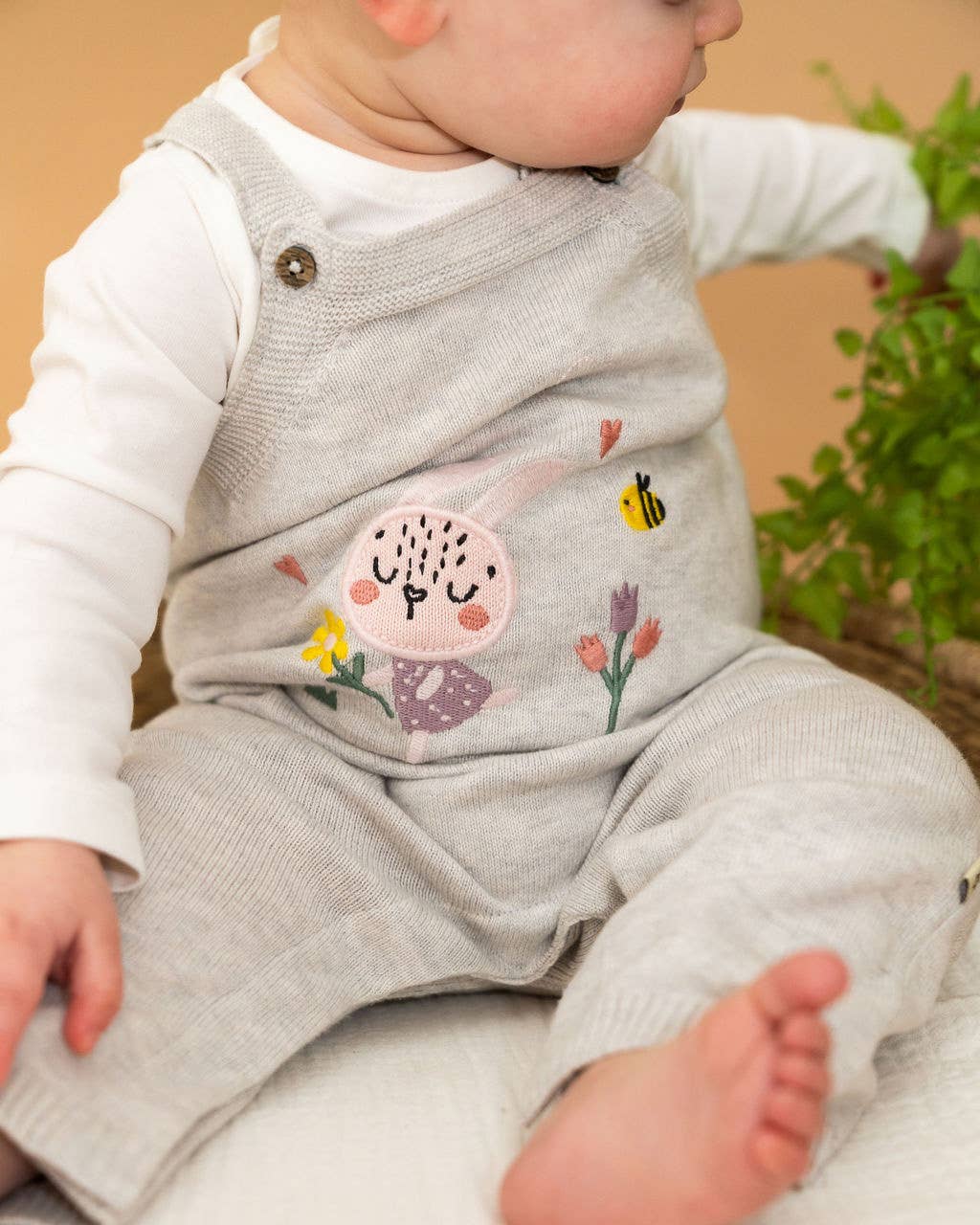 Bunny Embroidered Sweater Knit Baby Overall SET (Organic)