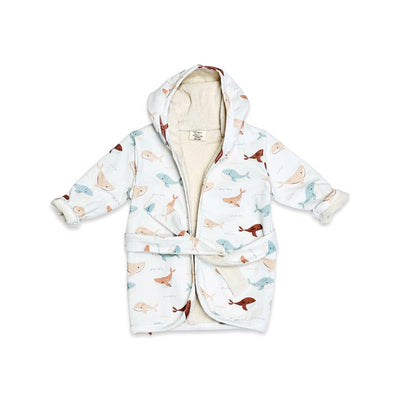 Whales Hooded Baby Bathrobe (Organic Cotton)