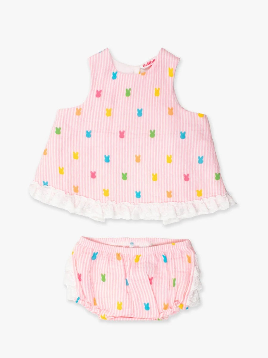 Bunny Stripe Cotton Gauze Swing Top and Bloomer Set