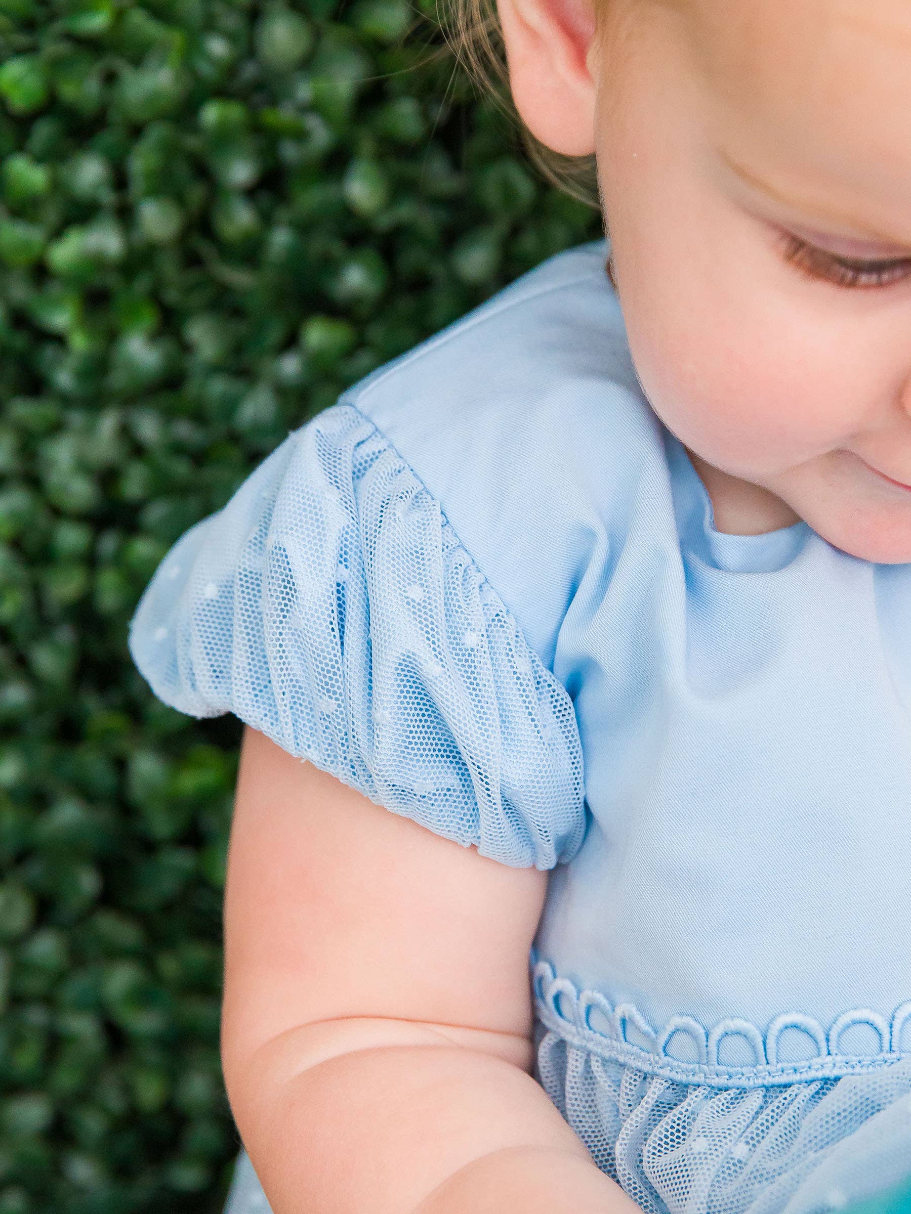 Blue Dotted Tulle Dress & RuffleButt Set