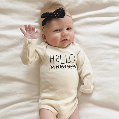 Hello Im New Here Organic Cotton Baby Bodysuit | Long Sleeve
