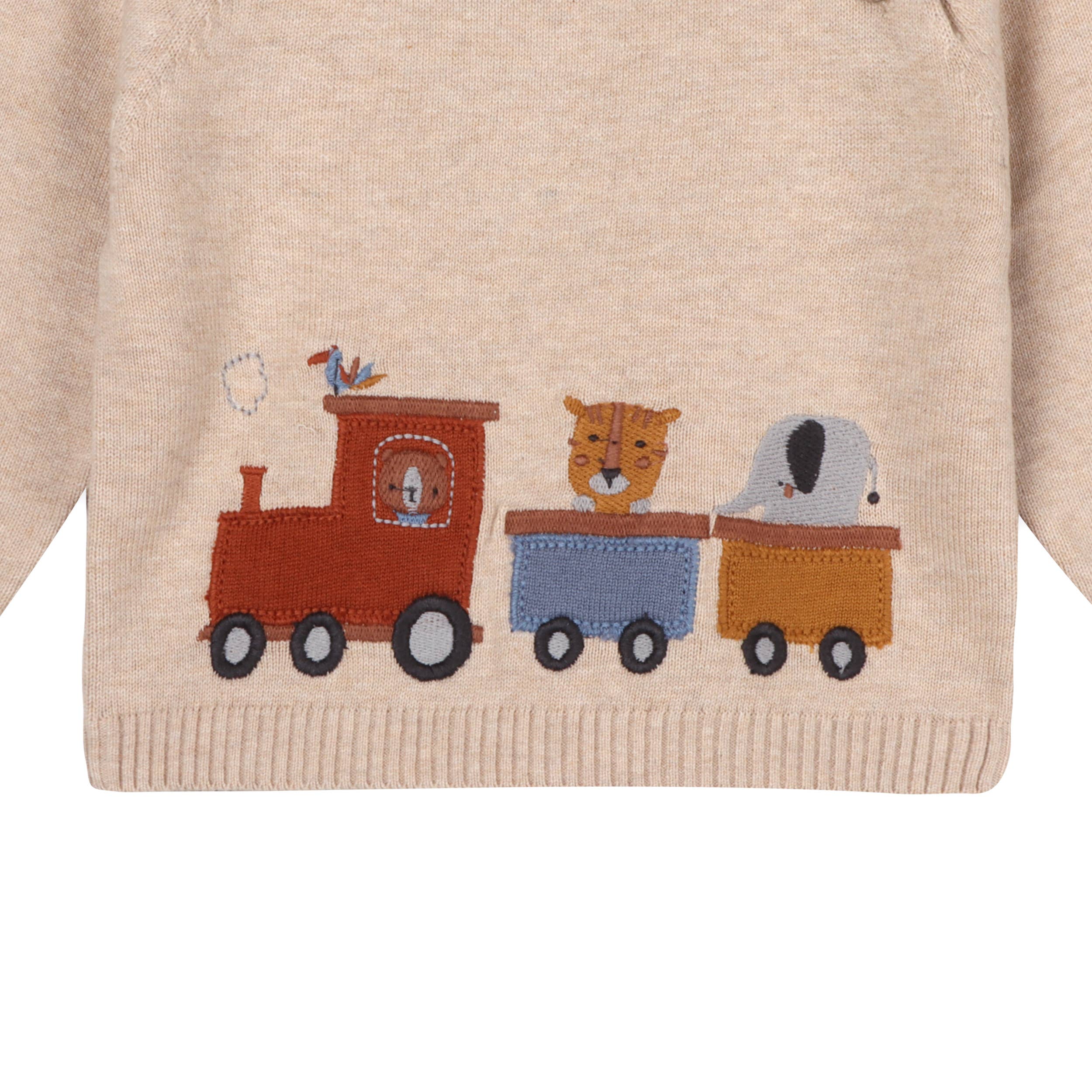 Animal Train Applique Sweater Knit Baby Pullover Organic