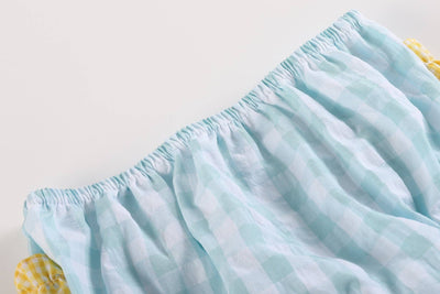 Blue Gingham Cross Strap Top and Bloomer Set