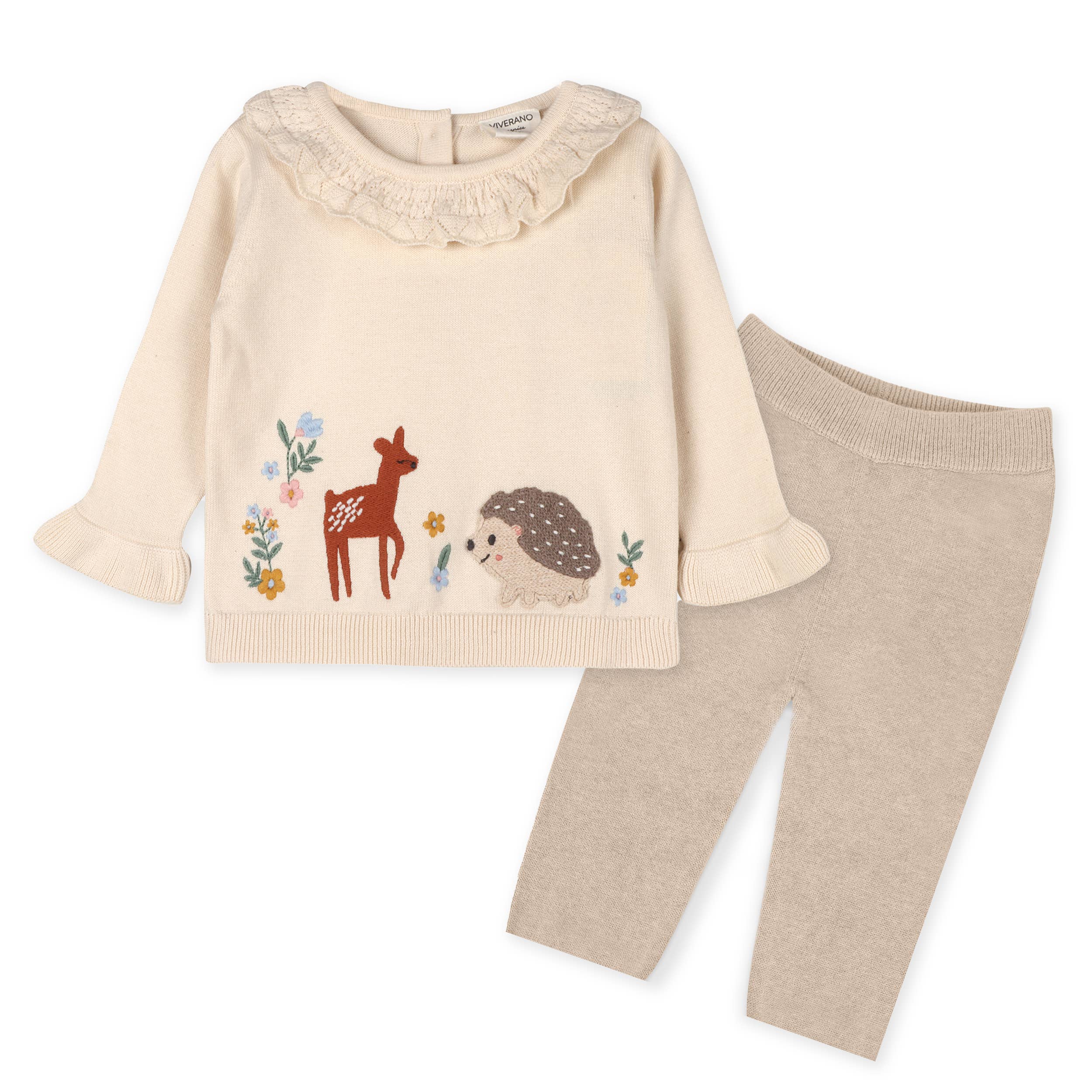 Woodland Embroidered Sweater Knit Baby Pullover & Pants. SET