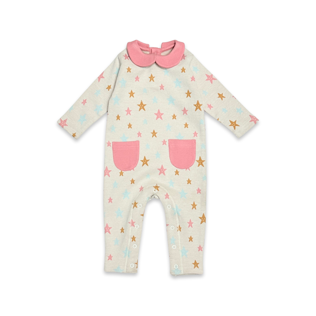 Organic Kangaroo Pocket Jacquard Baby Jumpsuit