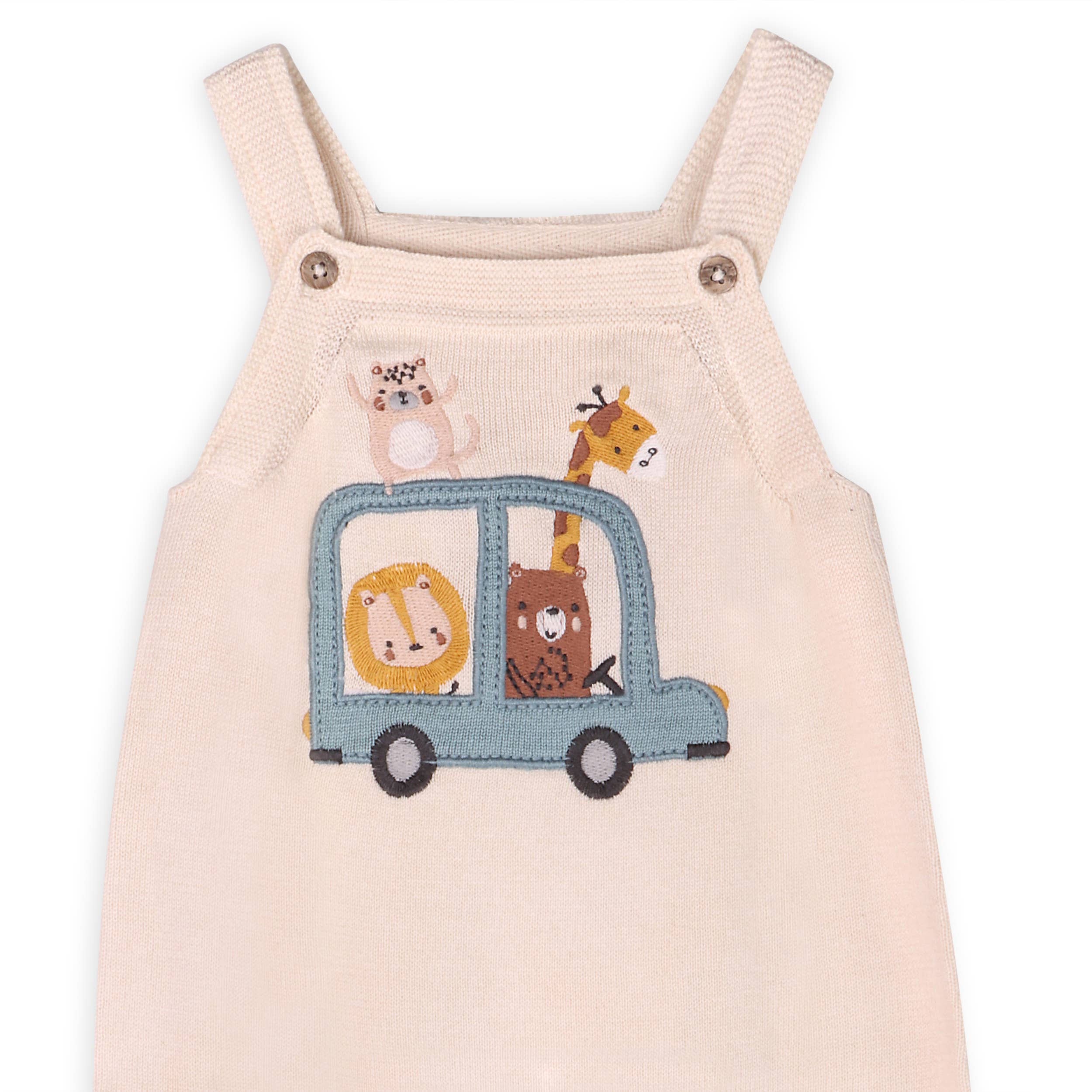 Animal Safari Car Embroidered Baby Knit Overall Set -Organic