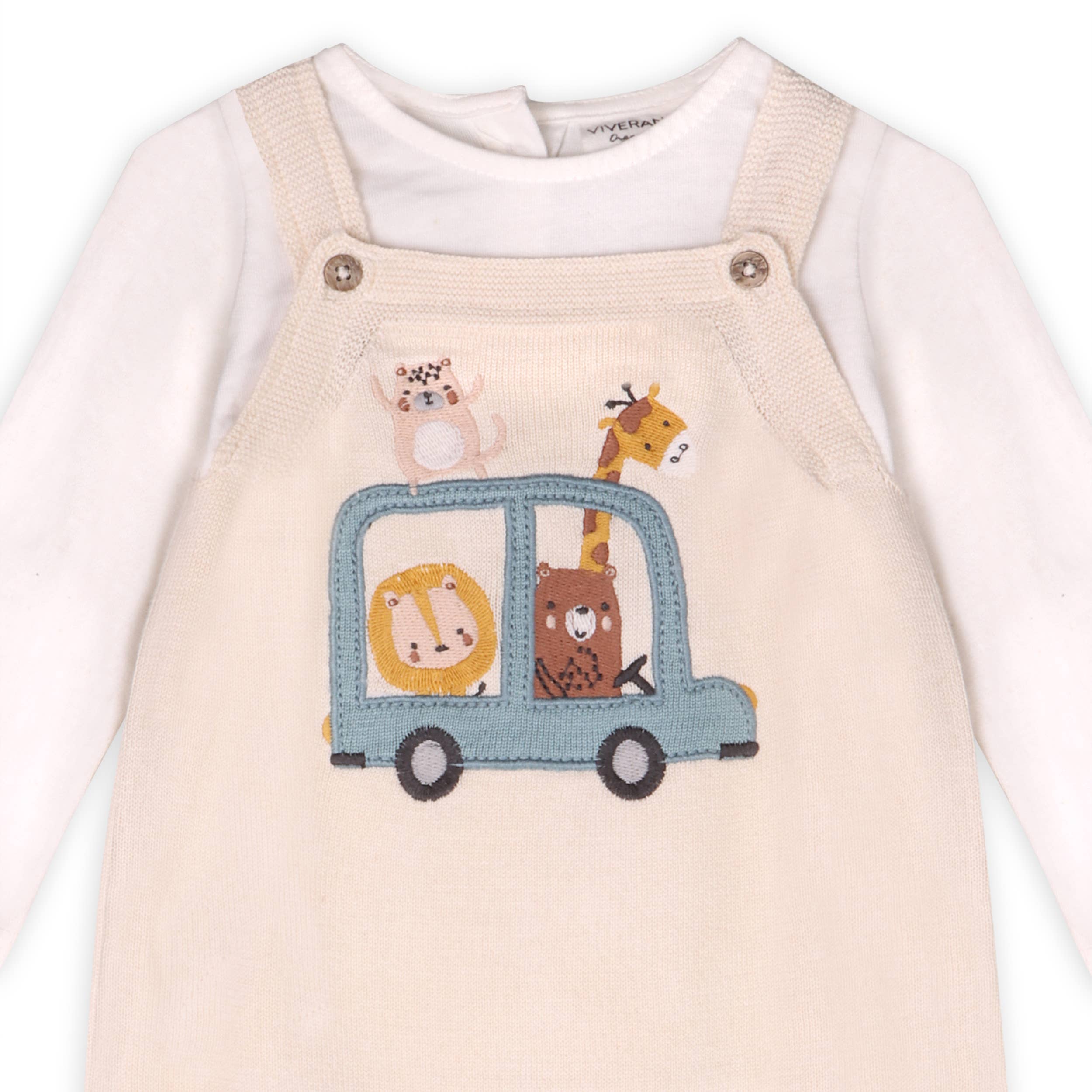 Animal Safari Car Embroidered Baby Knit Overall Set -Organic