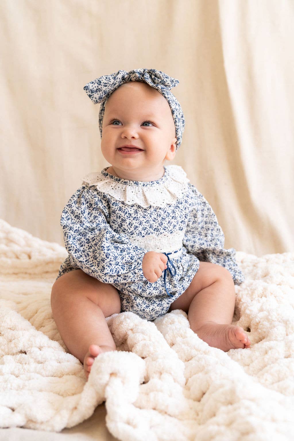 Organic Floral Print & Lace Baby Girl Romper