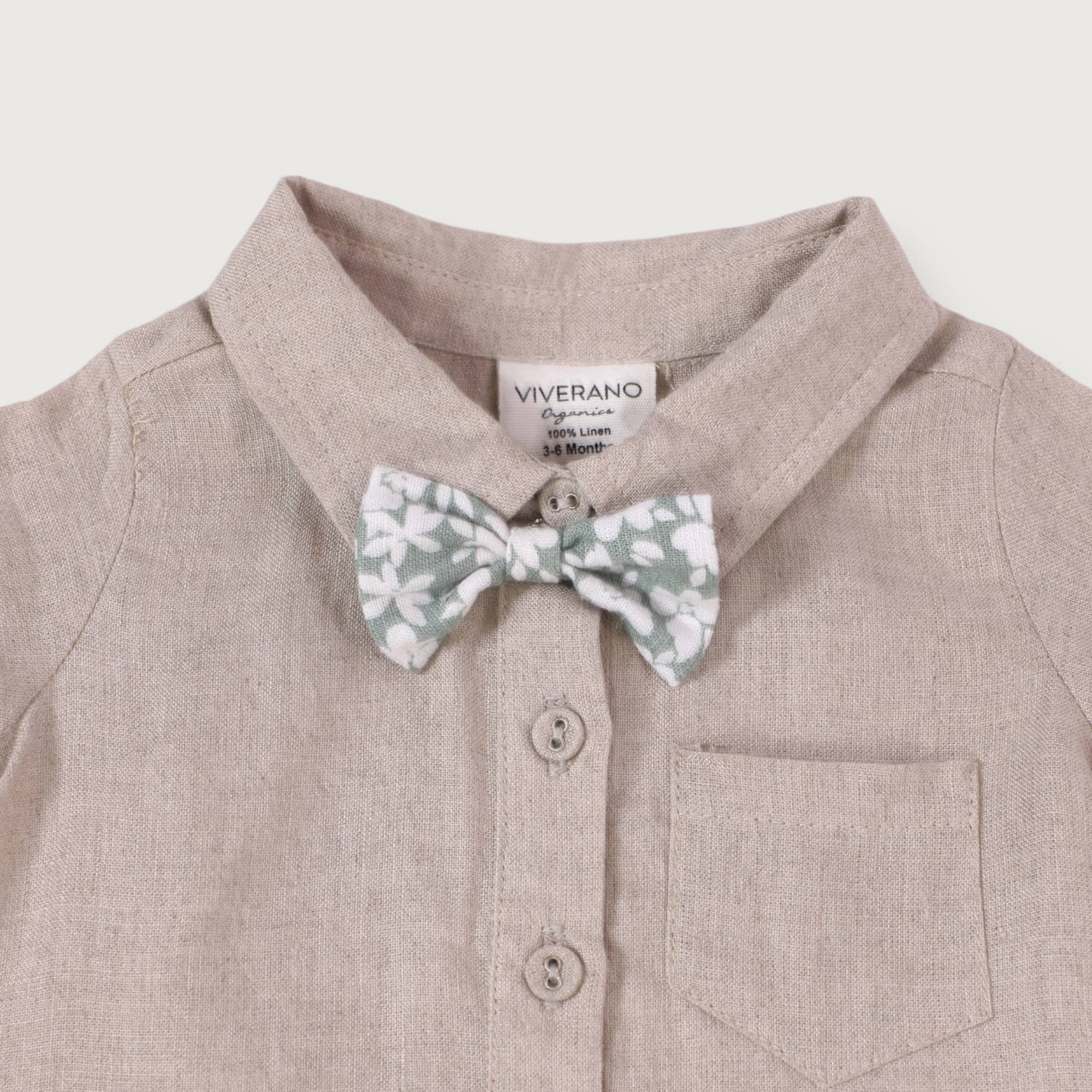 Natural Linen Noah Bowtie Linen Baby Romper