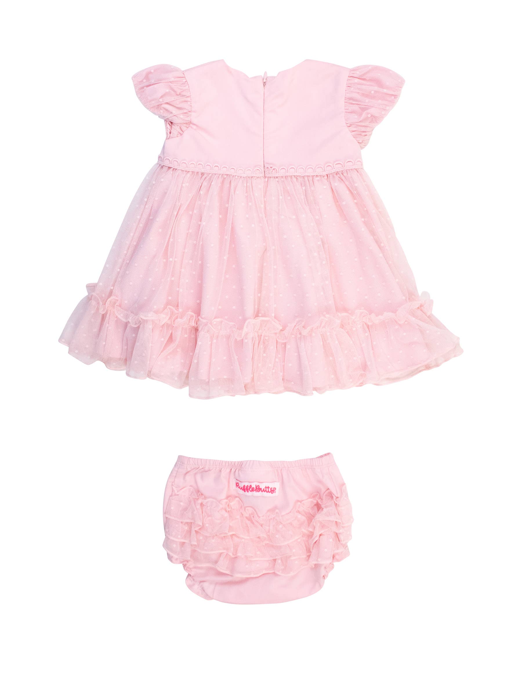 Pink Dotted Tulle Dress & RuffleButt Set