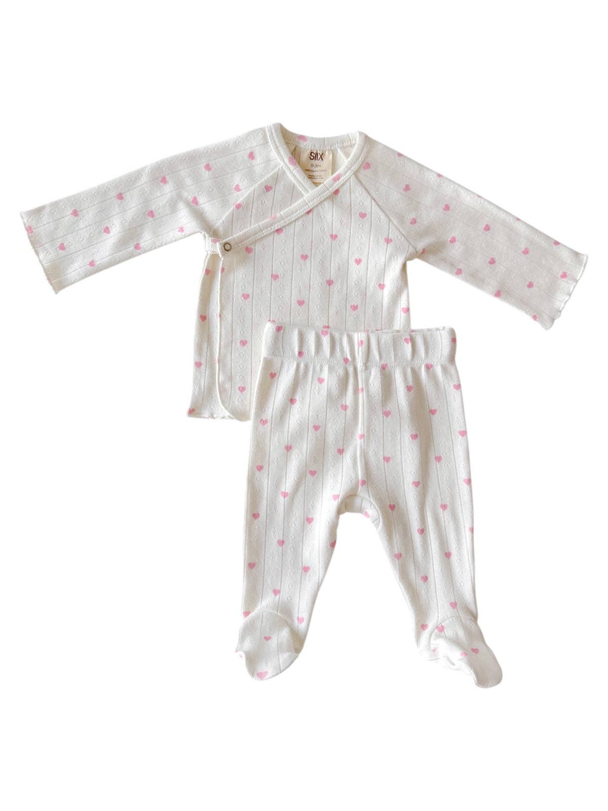 White with Pink Heart / Organic Pointelle Newborn Set