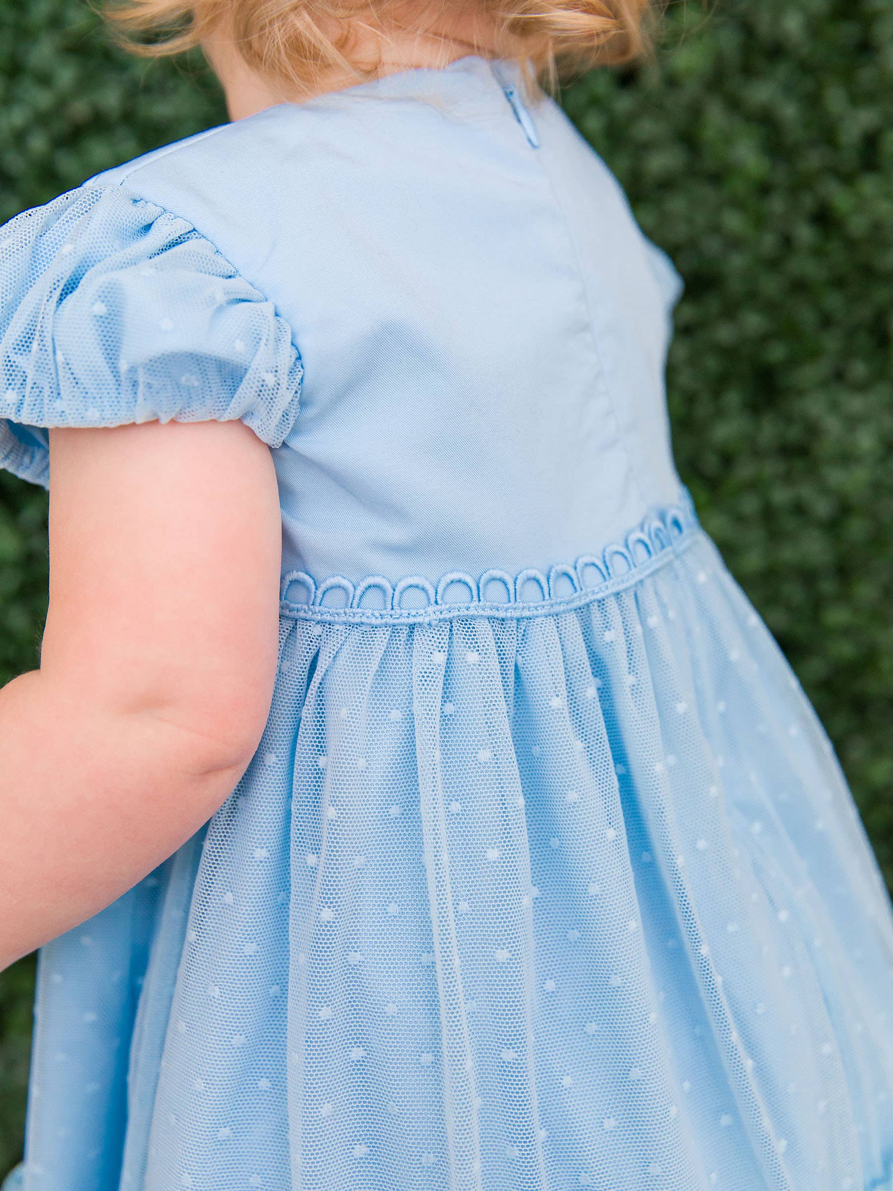 Blue Dotted Tulle Dress & RuffleButt Set