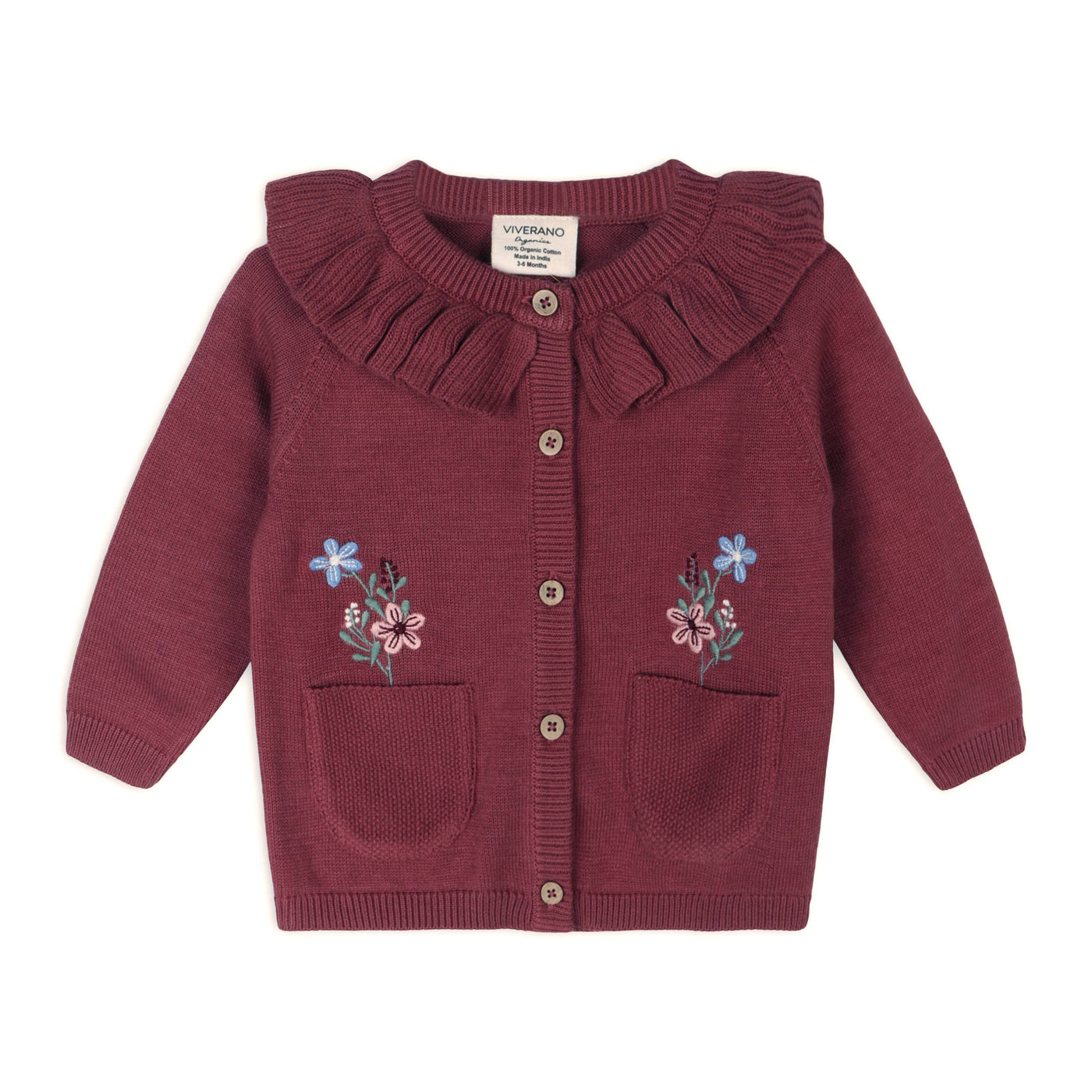 Organic Pockets of Flowers Embroidered Baby Cardigan