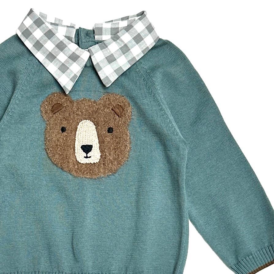 Bear Check Collar Pullover Baby Sweater (Organic Cotton)