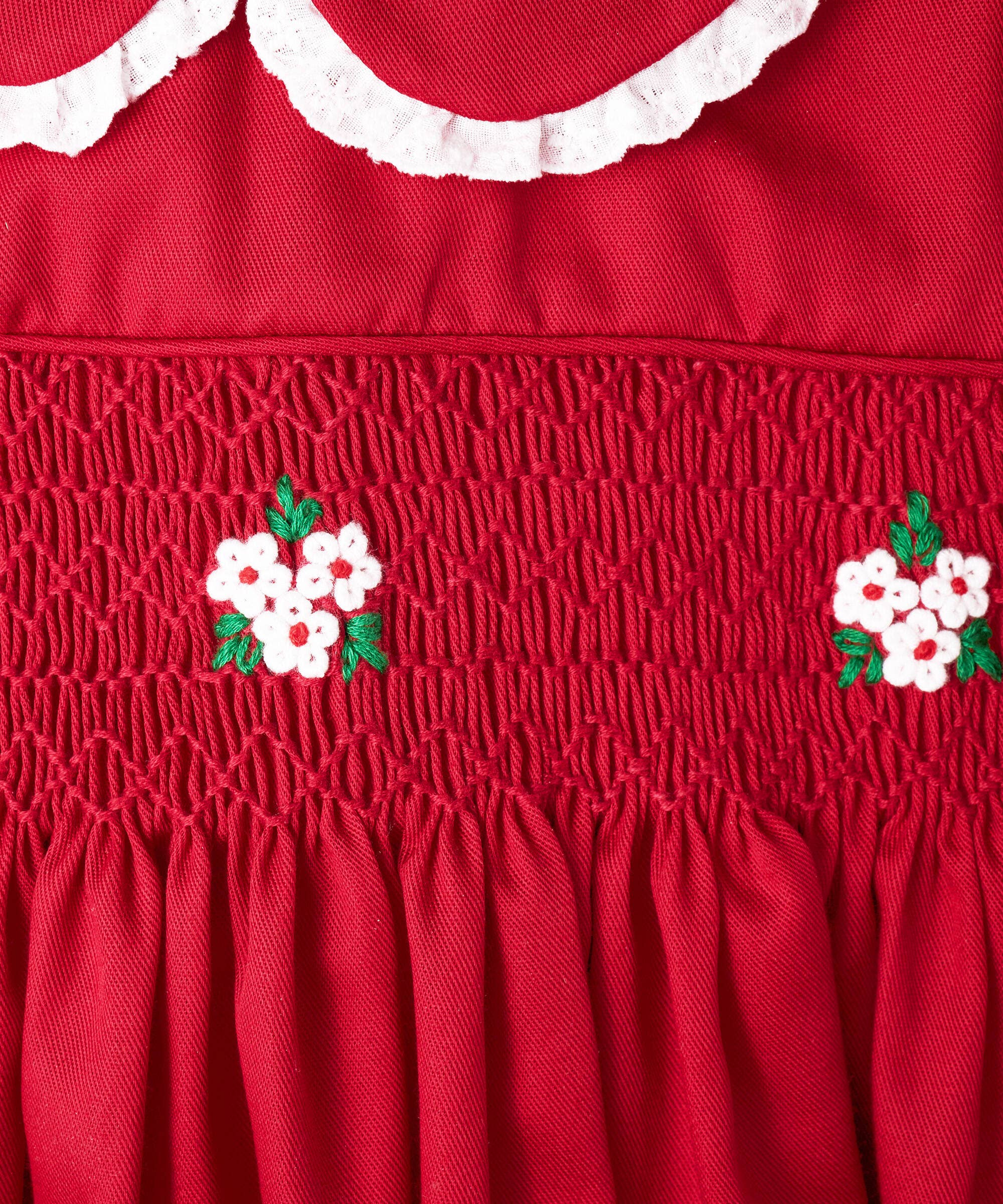 Red Smocked Peter Pan Collar Dress