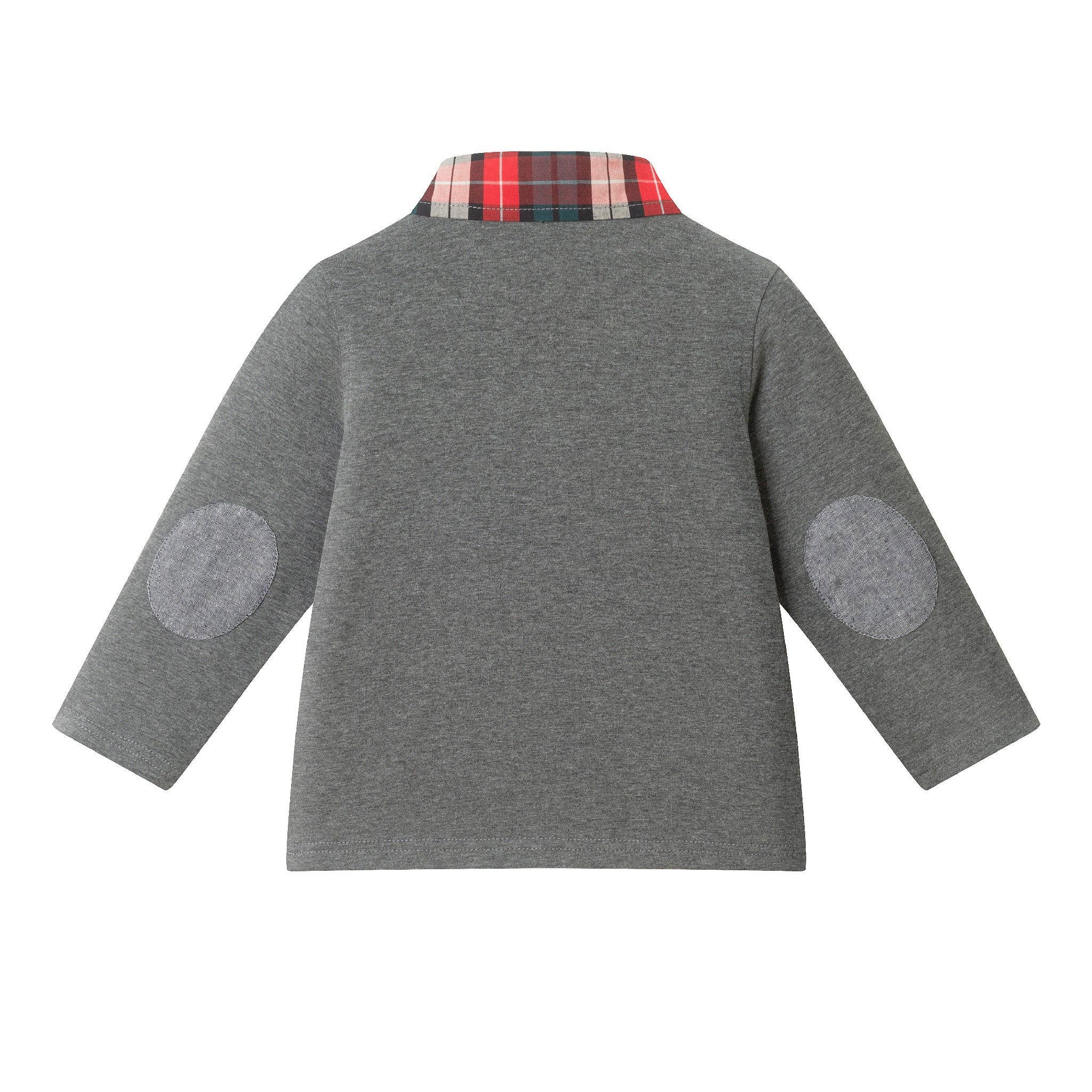 Infant Polo W/Plaid Collar & Twill Pull On Pant | Grey Polo