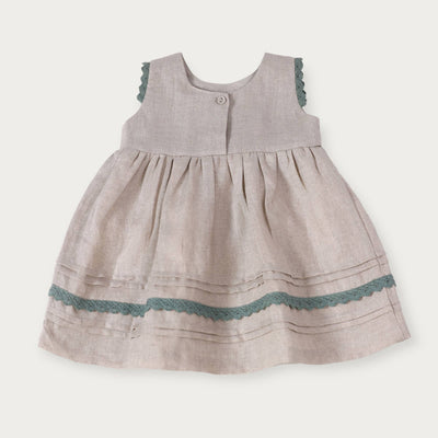 Sylvie Embroidered Linen Baby Dress+Bloomer (Organic Cotton)