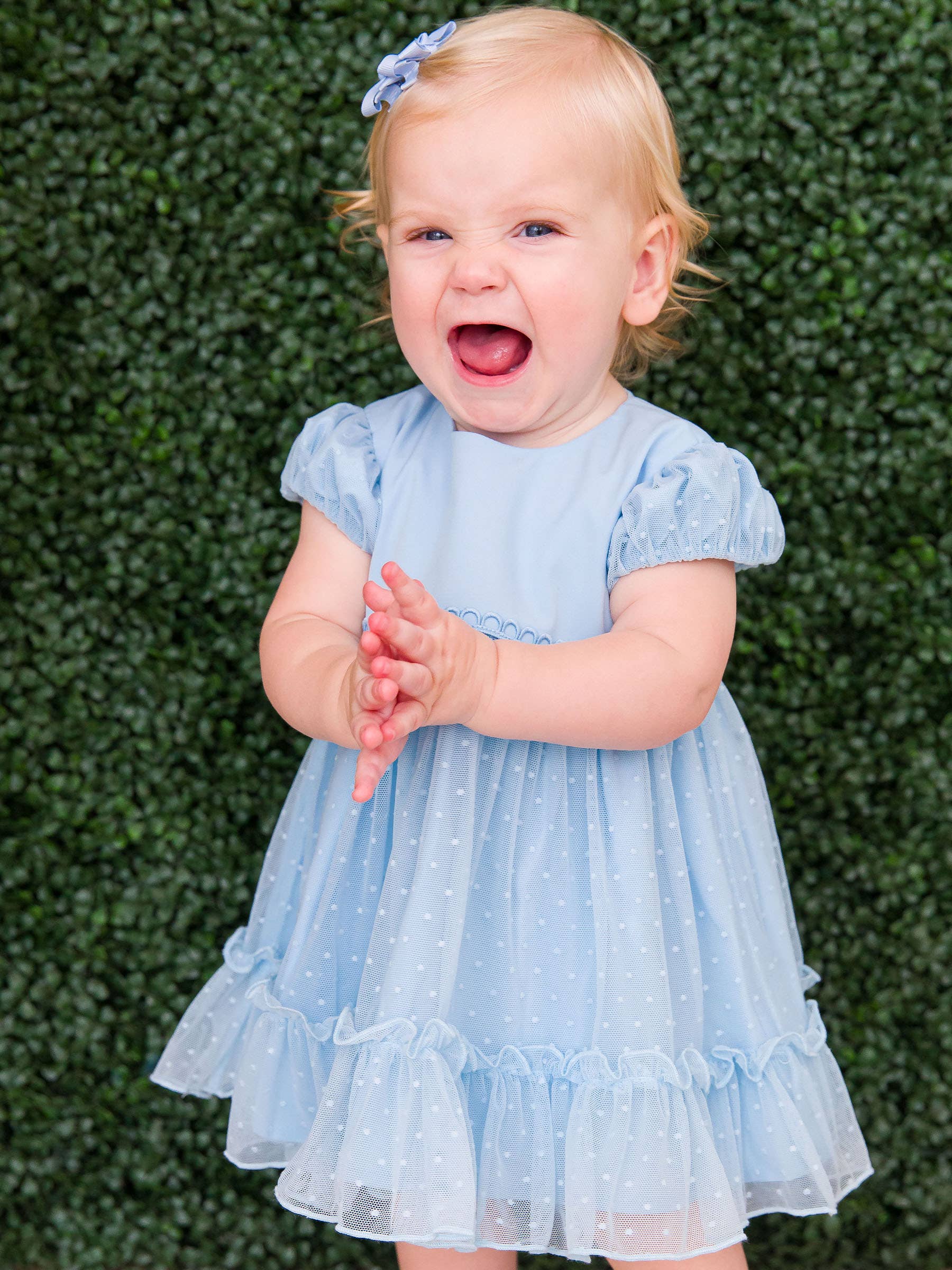 Blue Dotted Tulle Dress & RuffleButt Set