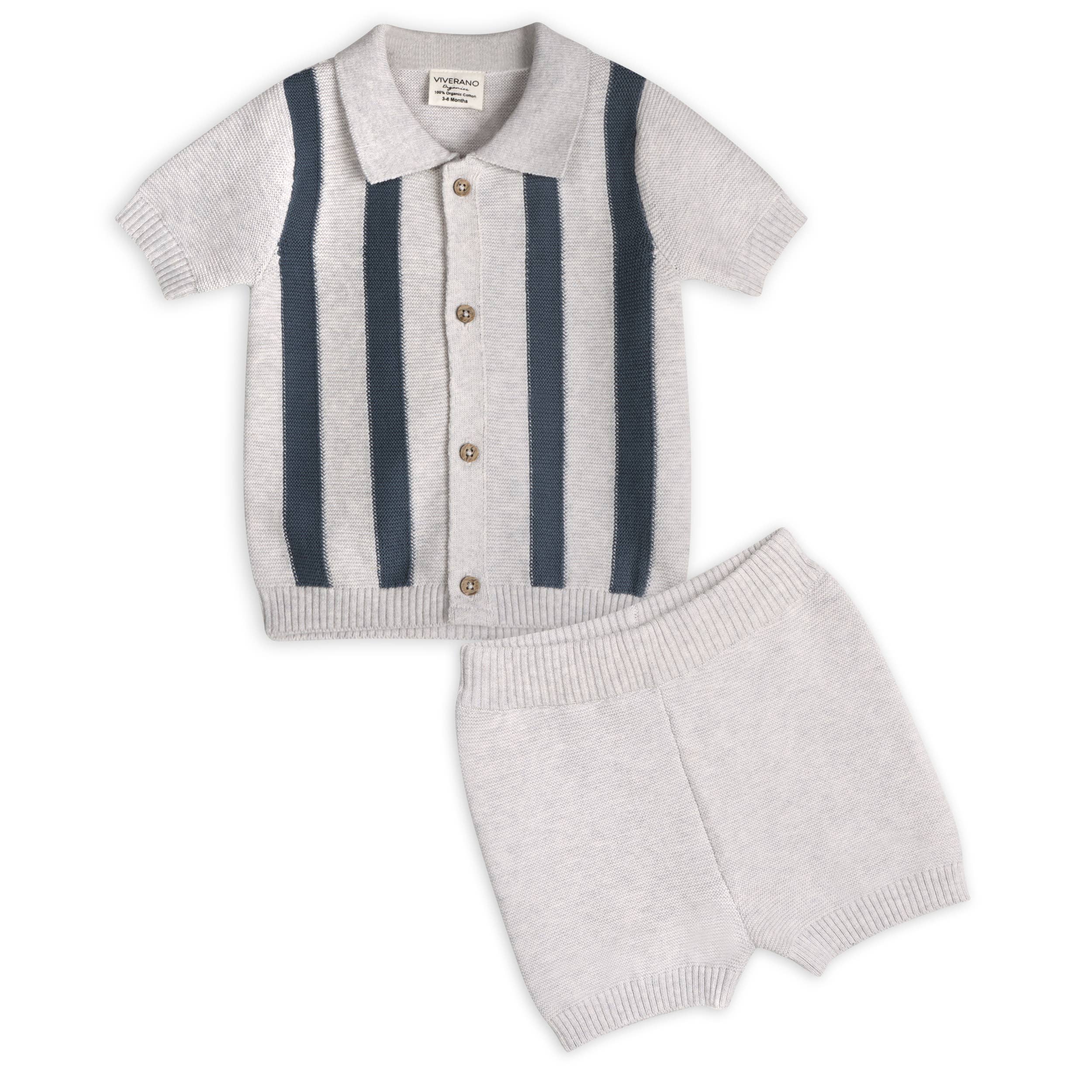 Organic Tennis Collar & Stripe Knit Top & Shorts Set