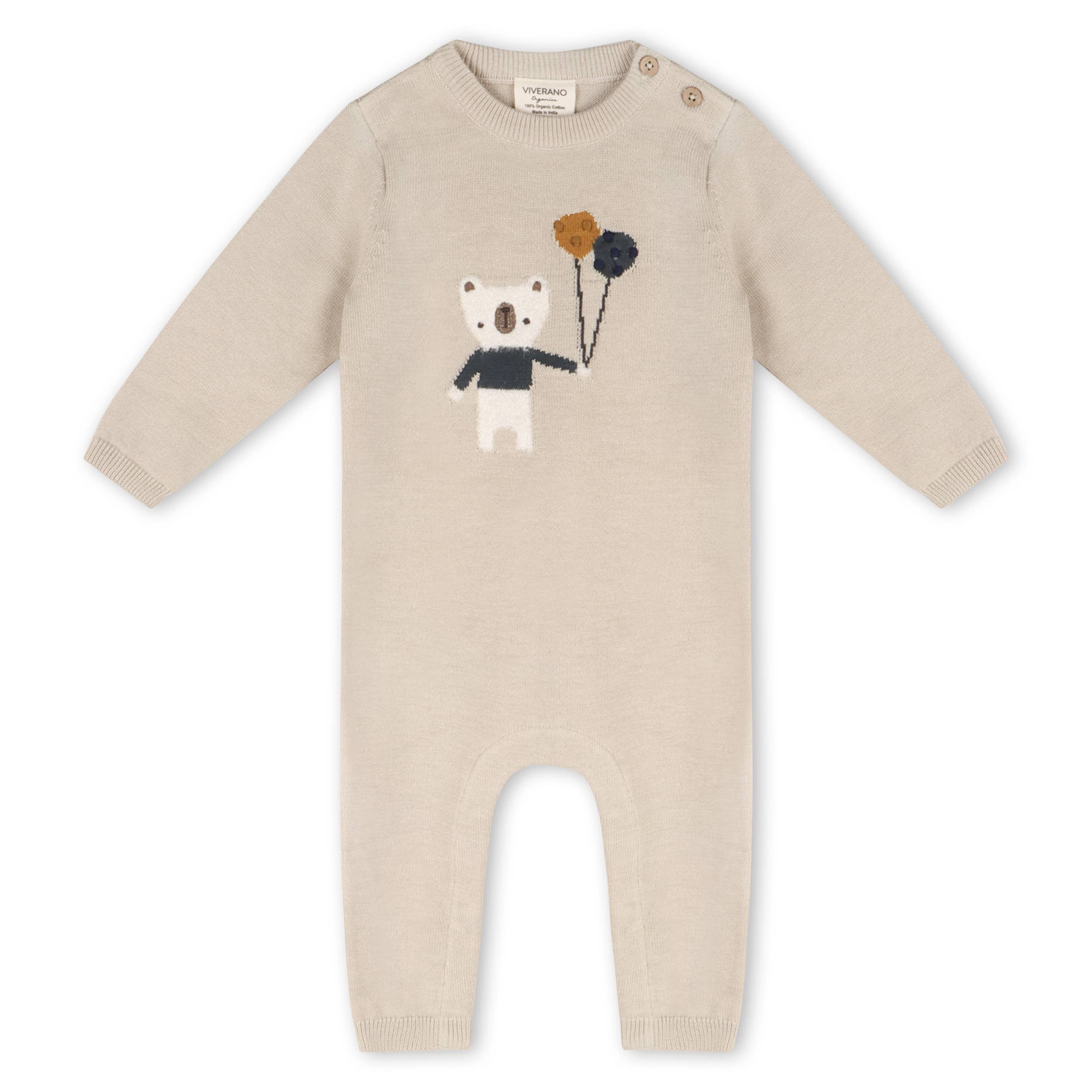 Organic Balloon Bear Jacquard Baby Sweater Knit Jumpsuit