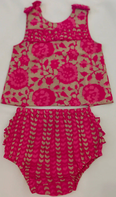 Ruffled Hot-Pink Top With Diaper Cover Set