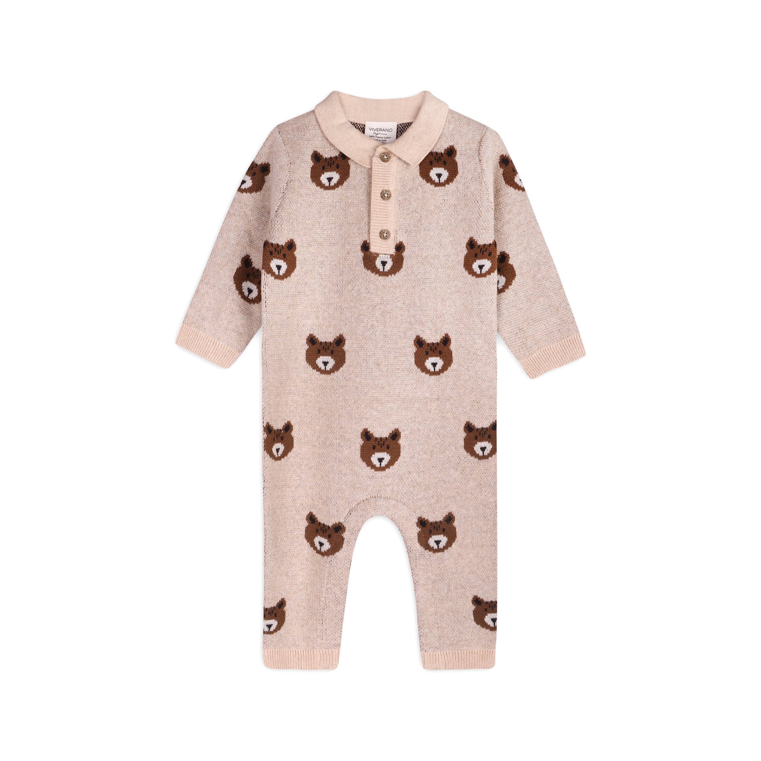 Brown Bear Jacquard Sweater Knit Baby Jumpsuit (Organic)