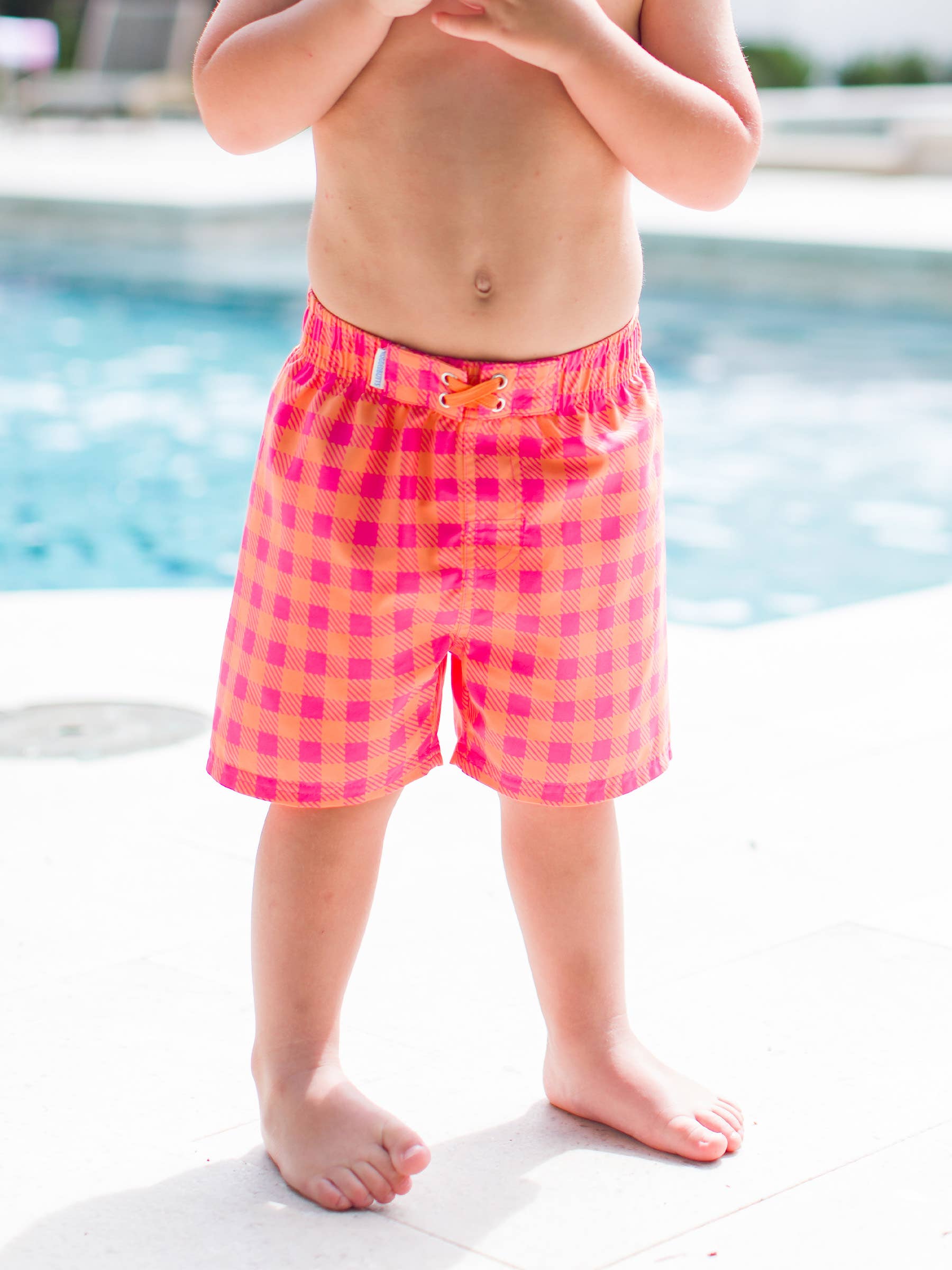 Boys Sunset Sorbet Gingham Swim Trunks