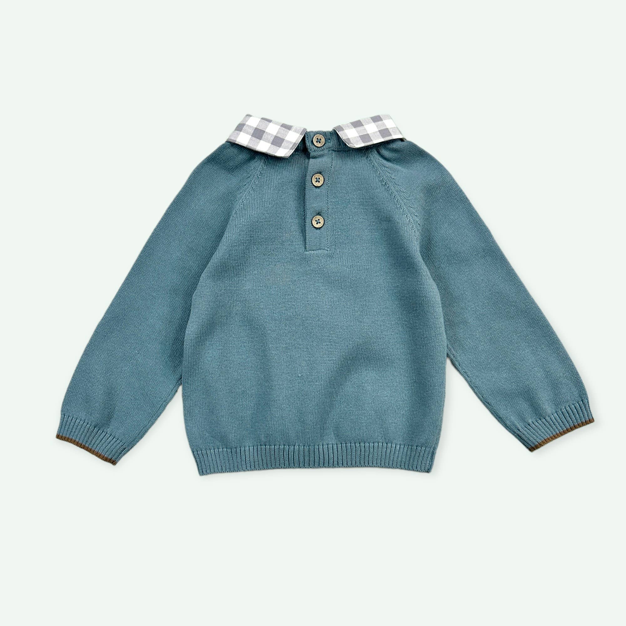 Bear Check Collar Pullover Baby Sweater (Organic Cotton)