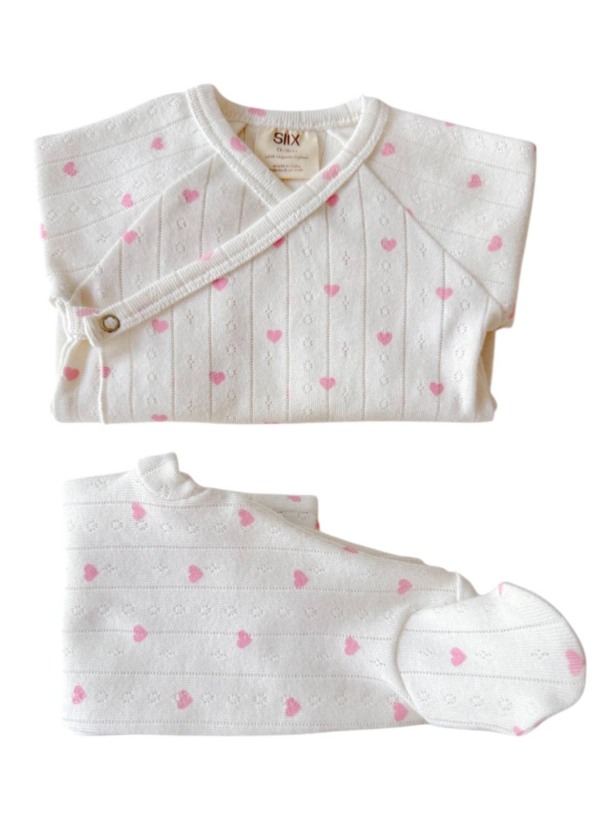 White with Pink Heart / Organic Pointelle Newborn Set