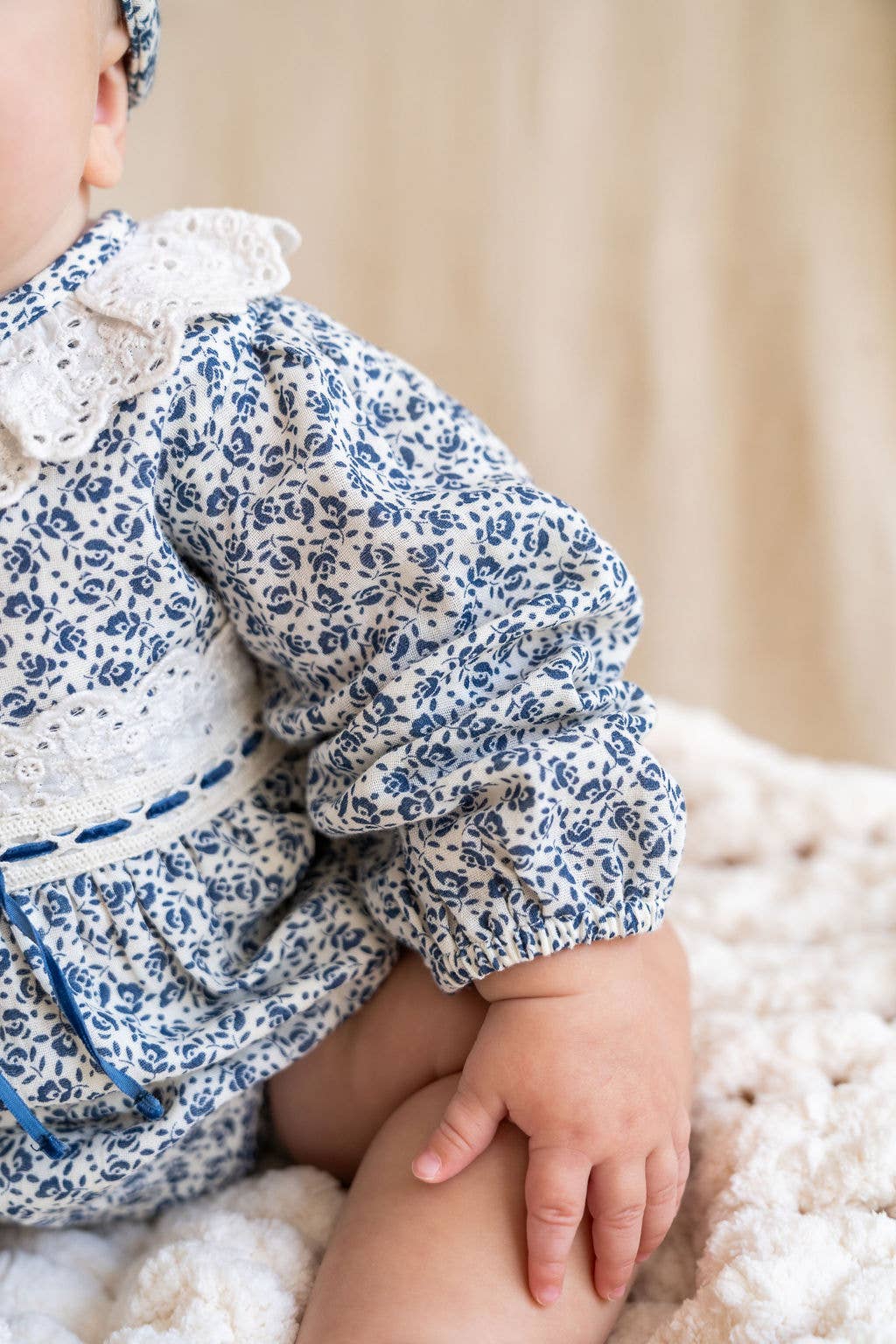 Organic Floral Print & Lace Baby Girl Romper