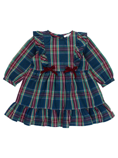 Winter Nights Plaid Ruffle Bow Dress